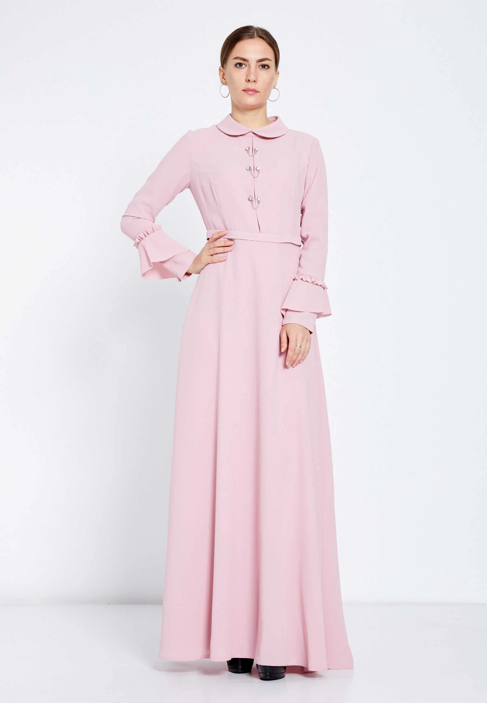 Long Sleeve Maxi Crepe Column Regular Evening Dress efl20403 - Image 5