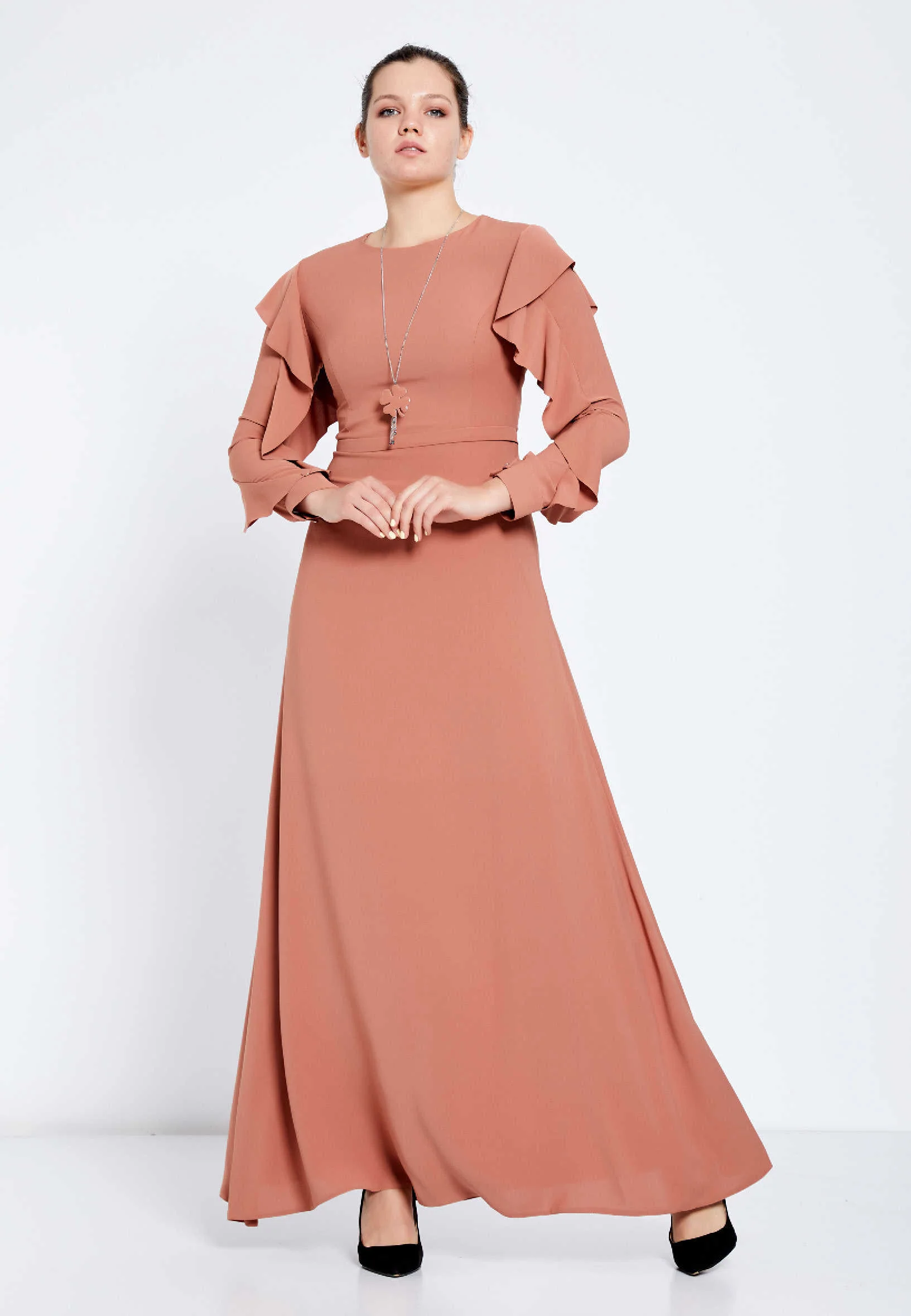 Long Sleeve Maxi Crepe Column Regular Evening Dress efl20409