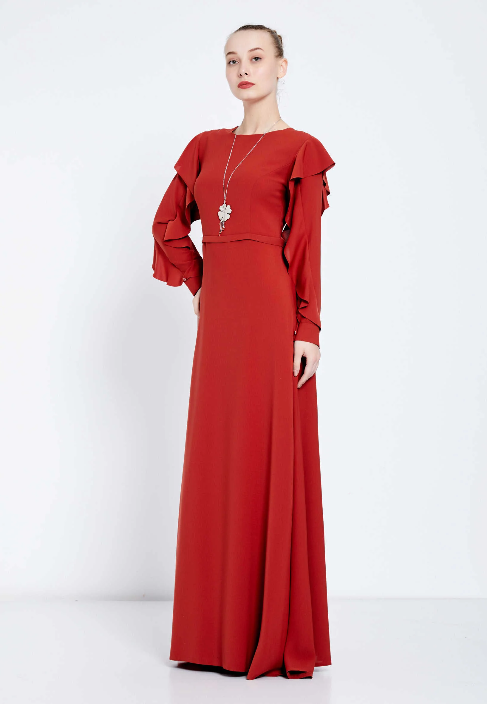 Long Sleeve Maxi Crepe Column Regular Evening Dress efl20409 - Image 15