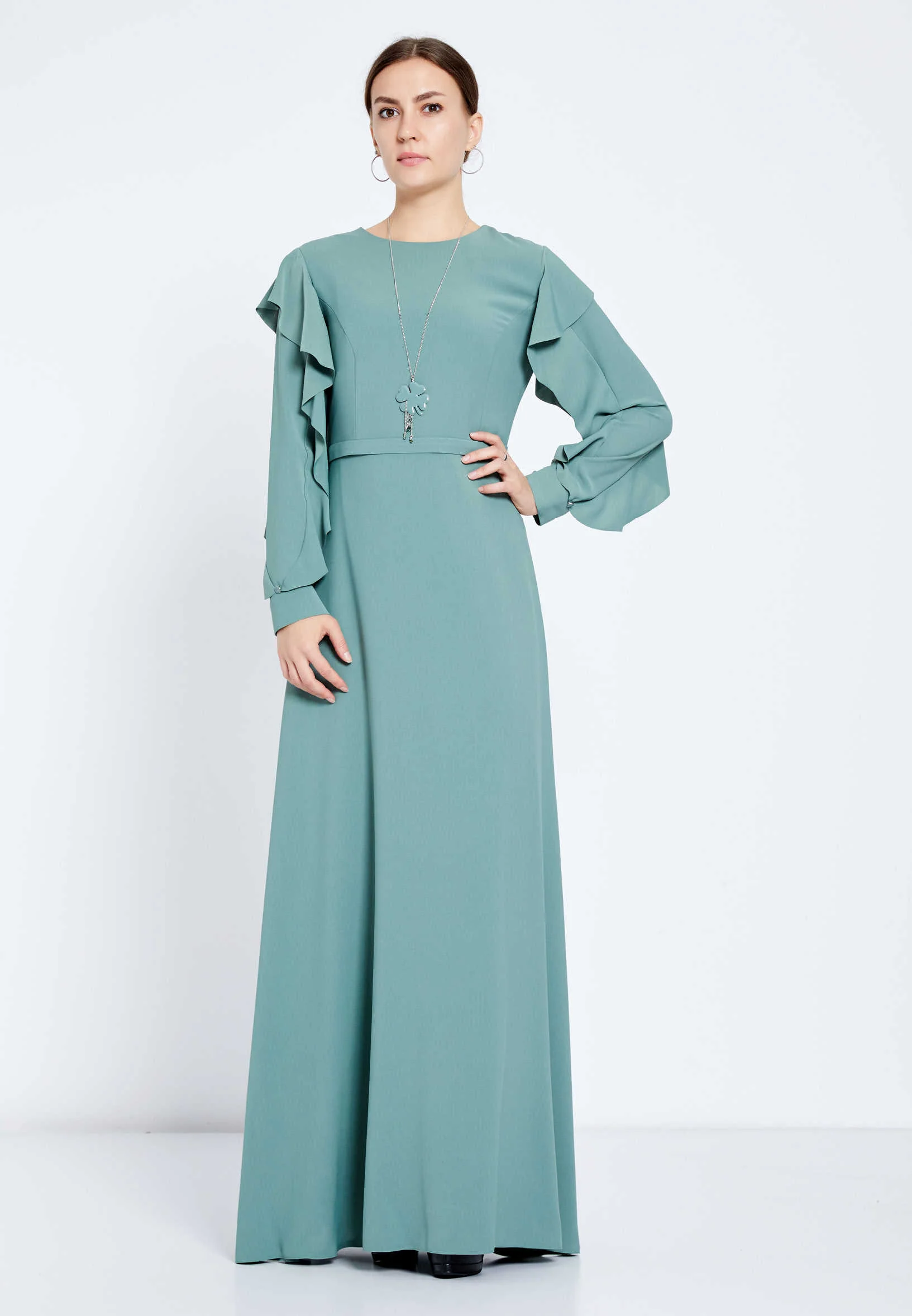 Long Sleeve Maxi Crepe Column Regular Evening Dress efl20409 - Image 5