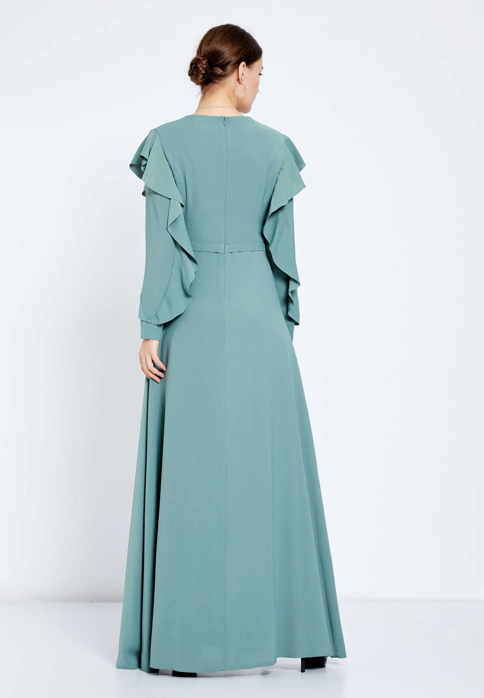 Long Sleeve Maxi Crepe Column Regular Evening Dress efl20409 - Image 6