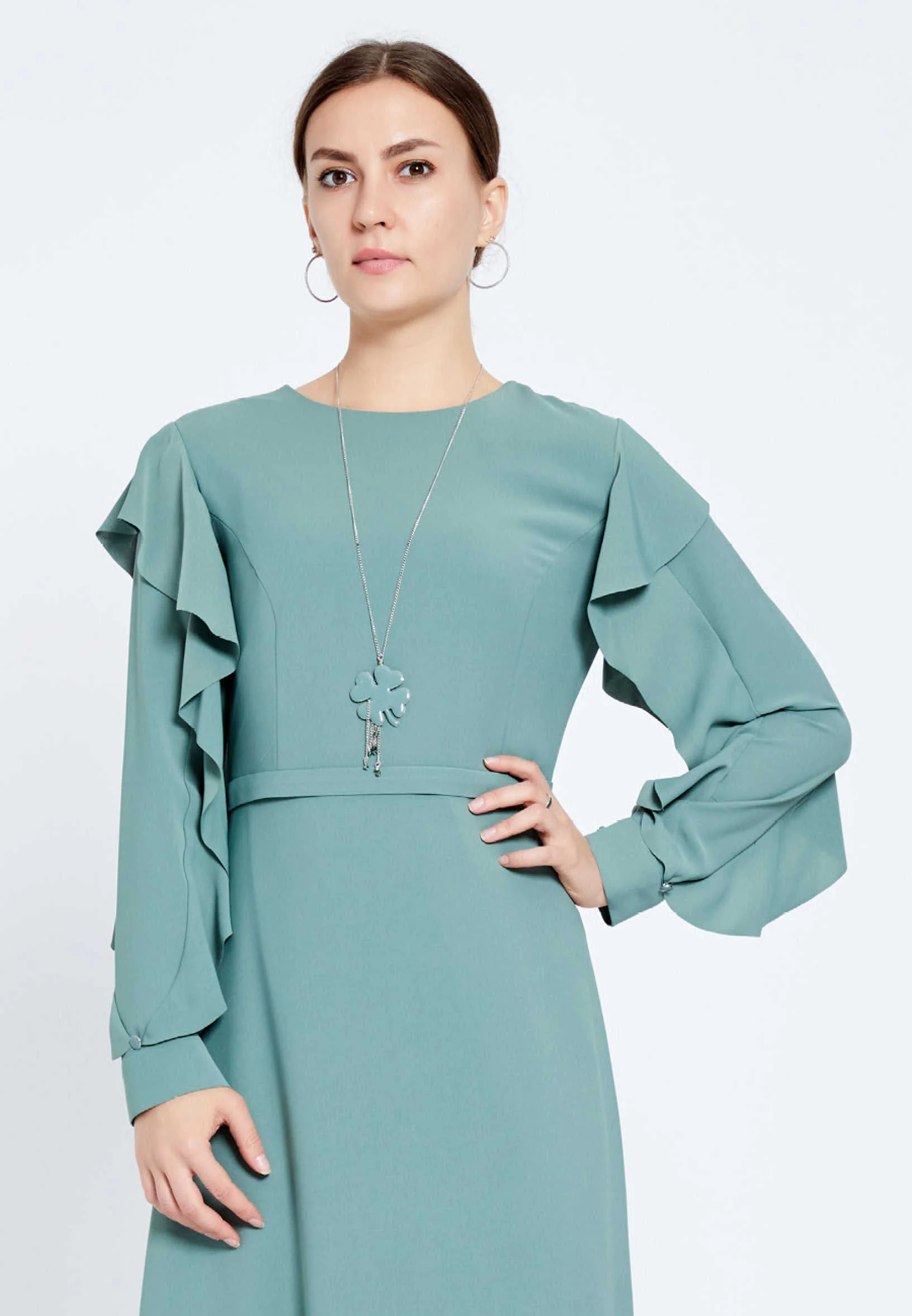 Long Sleeve Maxi Crepe Column Regular Evening Dress efl20409 - Image 8