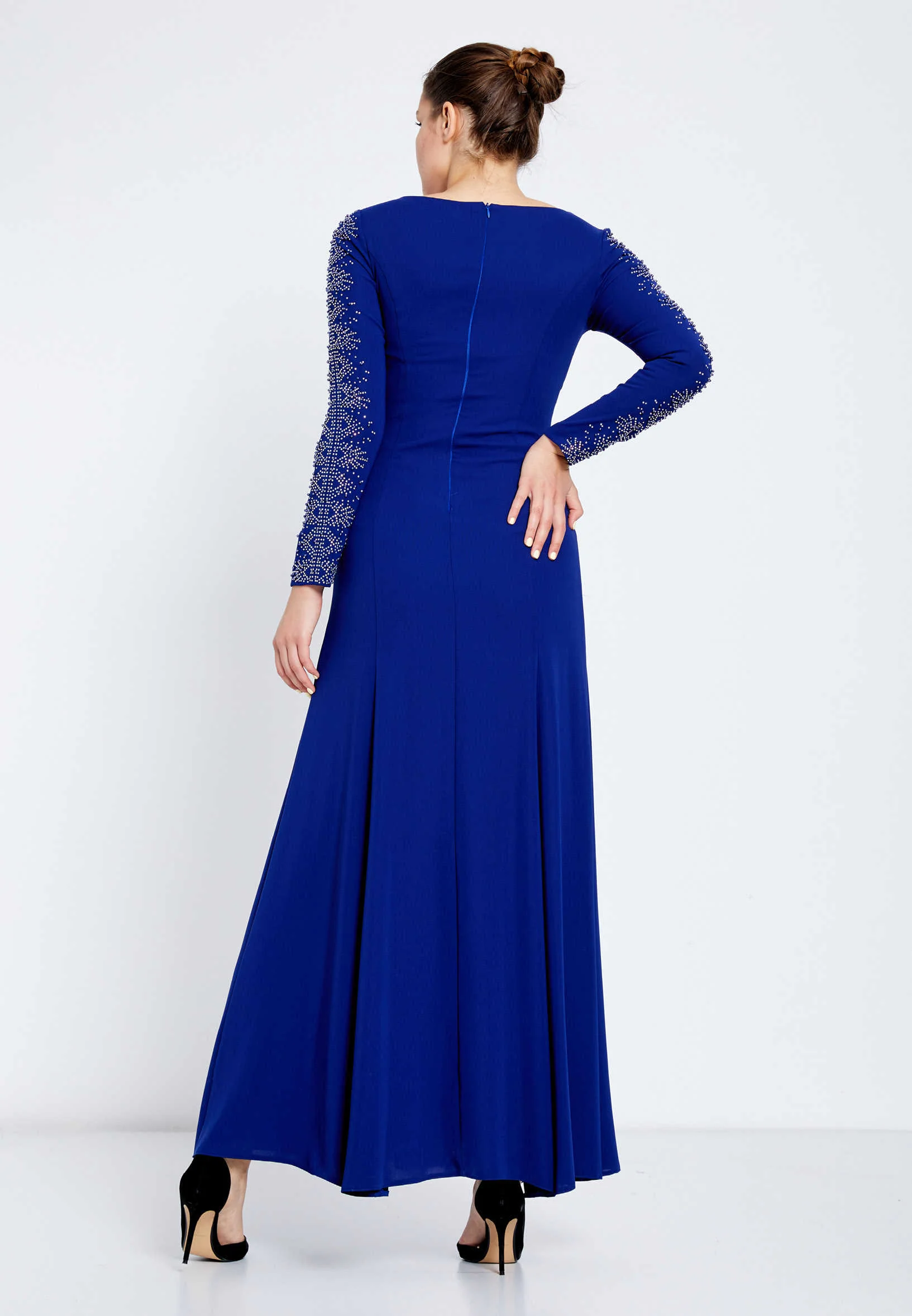 Long Sleeve Maxi Crepe Column Regular Evening Dress efl7281 - Image 10
