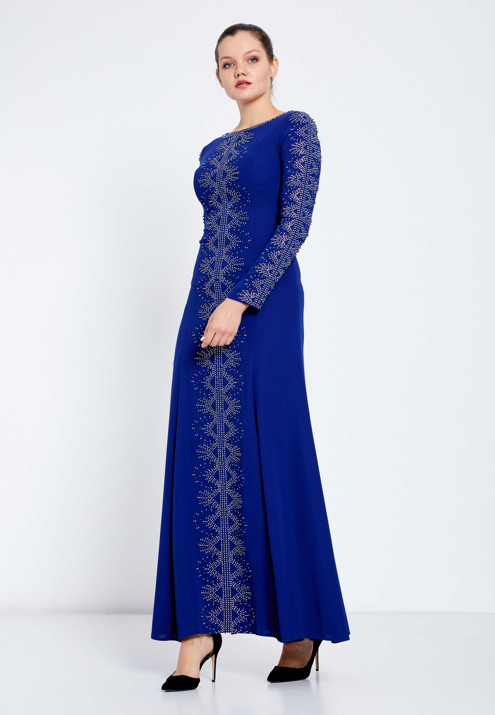 Long Sleeve Maxi Crepe Column Regular Evening Dress efl7281 - Image 11