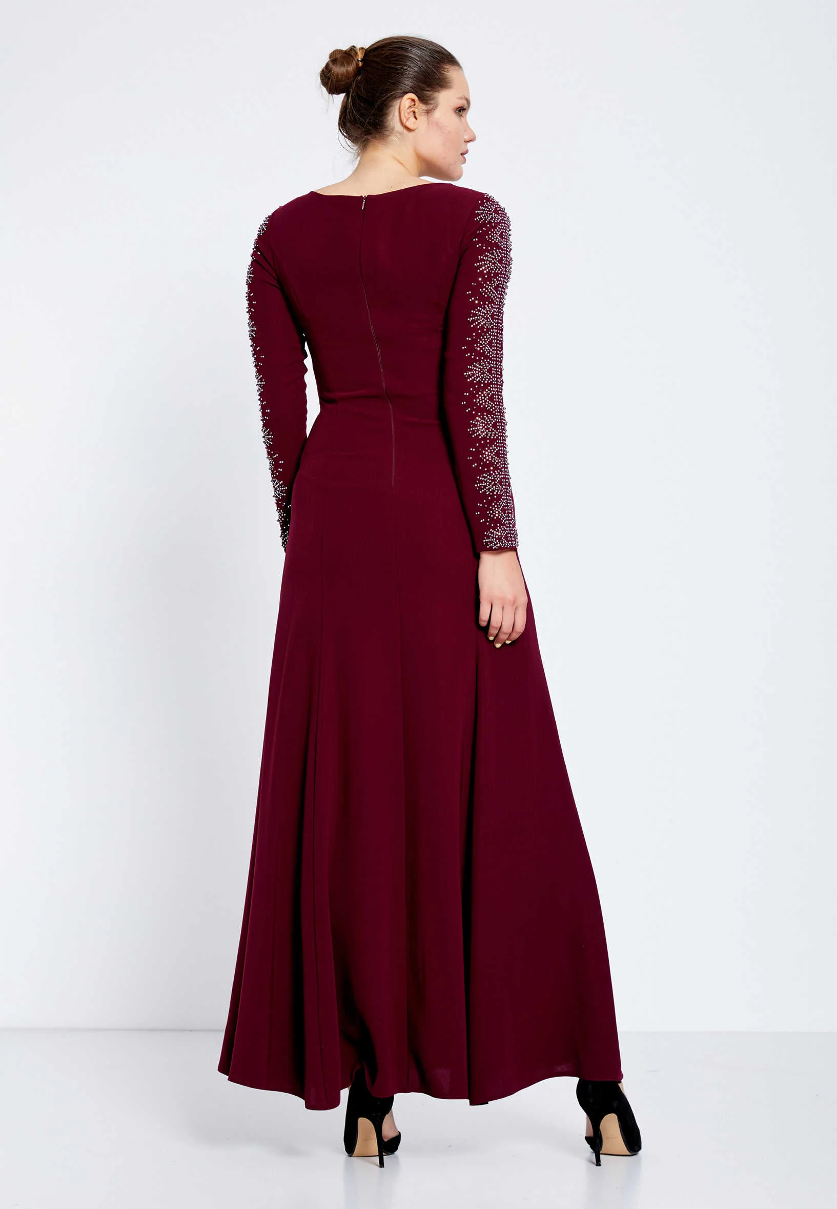 Long Sleeve Maxi Crepe Column Regular Evening Dress efl7281 - Image 2