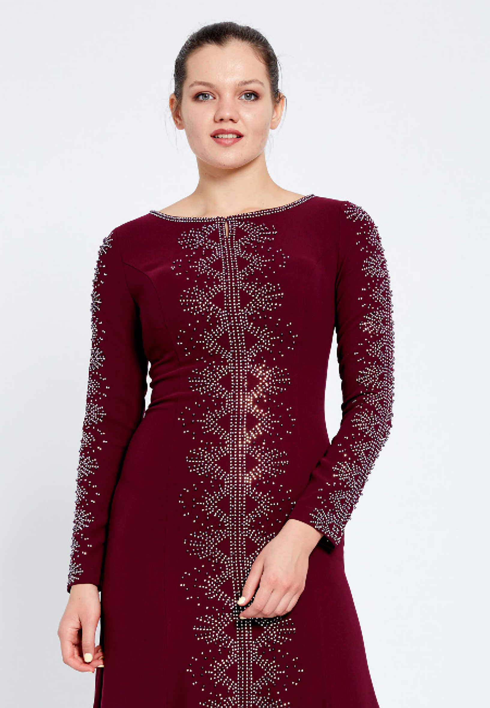 Long Sleeve Maxi Crepe Column Regular Evening Dress efl7281 - Image 4