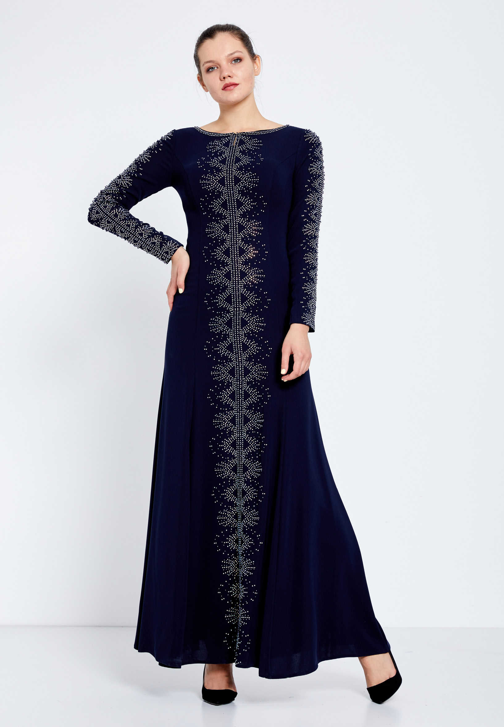 Long Sleeve Maxi Crepe Column Regular Evening Dress efl7281 - Image 5