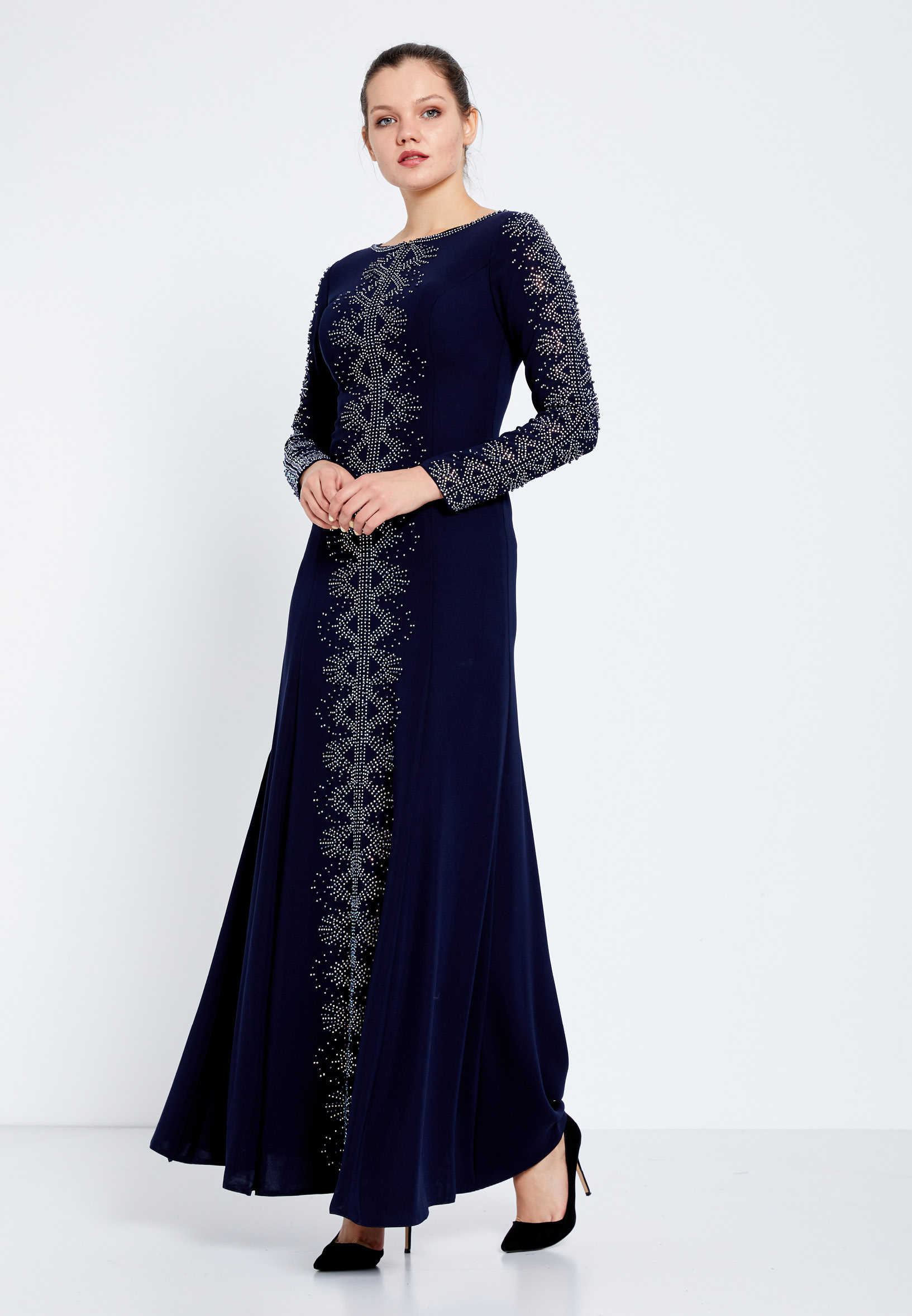 Long Sleeve Maxi Crepe Column Regular Evening Dress efl7281 - Image 7