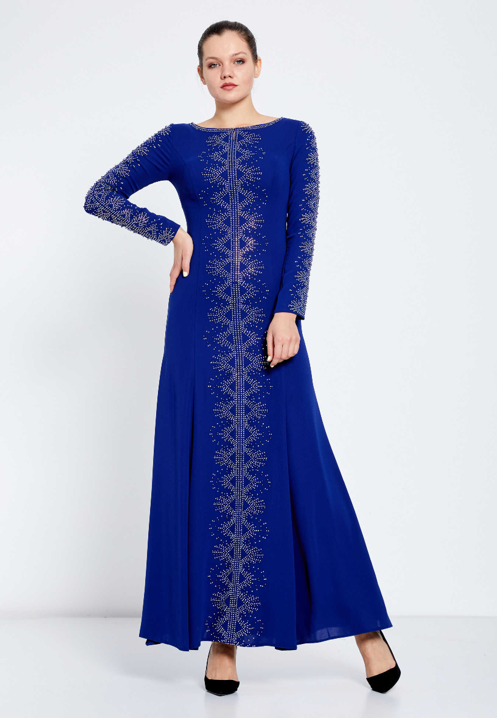 Long Sleeve Maxi Crepe Column Regular Evening Dress efl7281 - Image 9