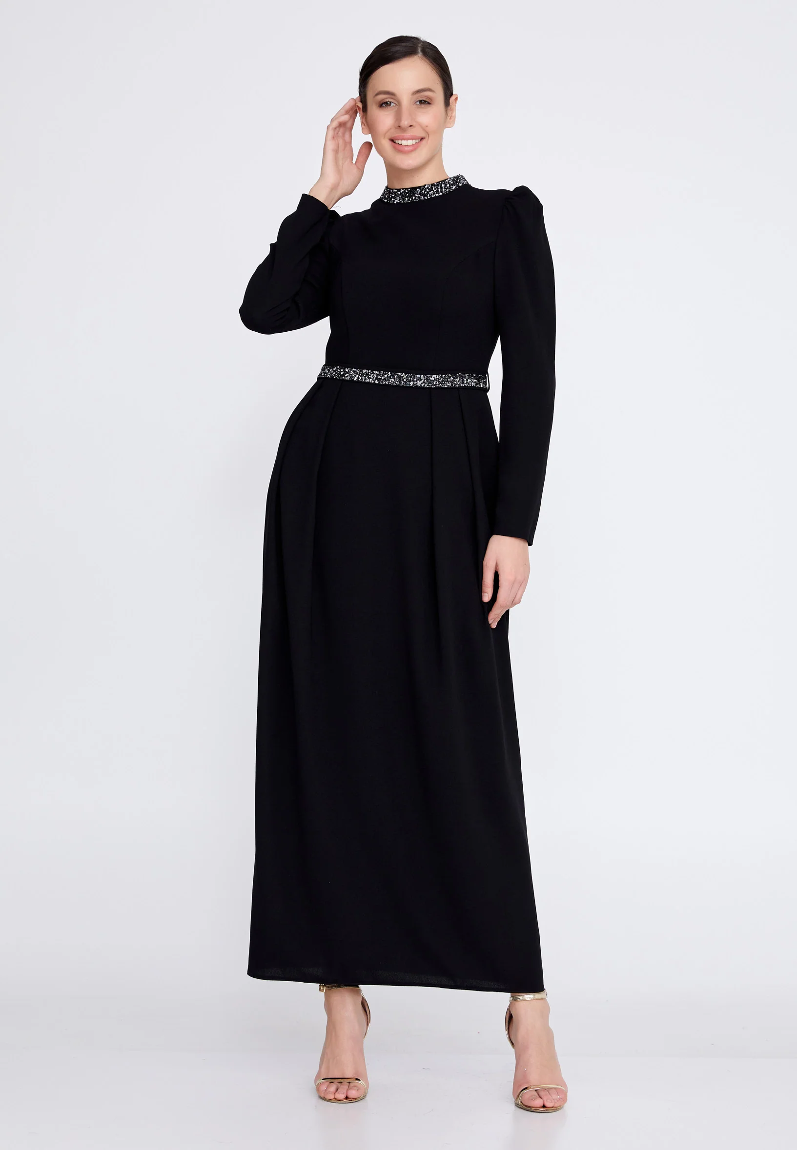 Long Sleeve Maxi Crepe Column Regular Evening Dress leq2128