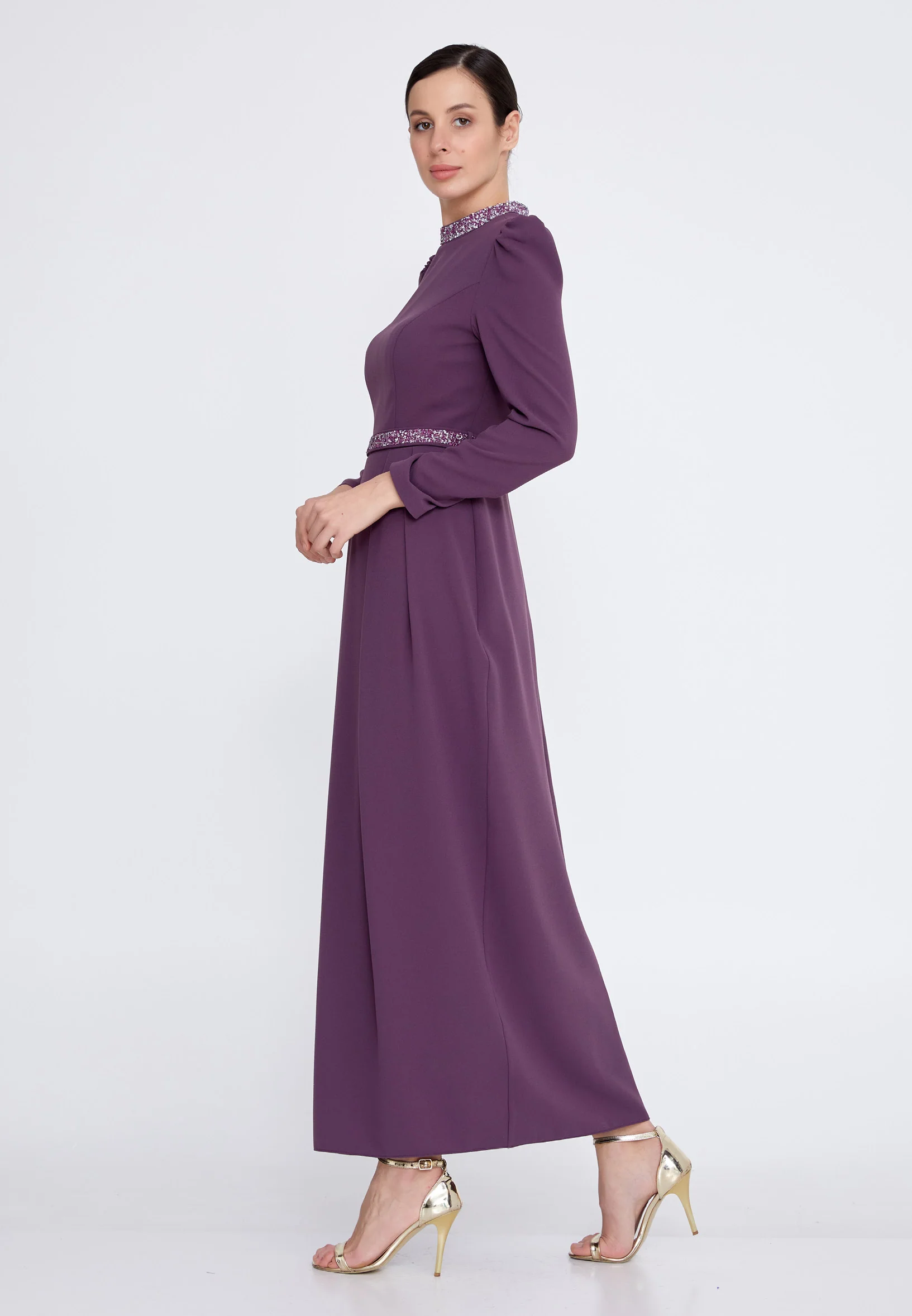 Long Sleeve Maxi Crepe Column Regular Evening Dress leq2128 - Image 11