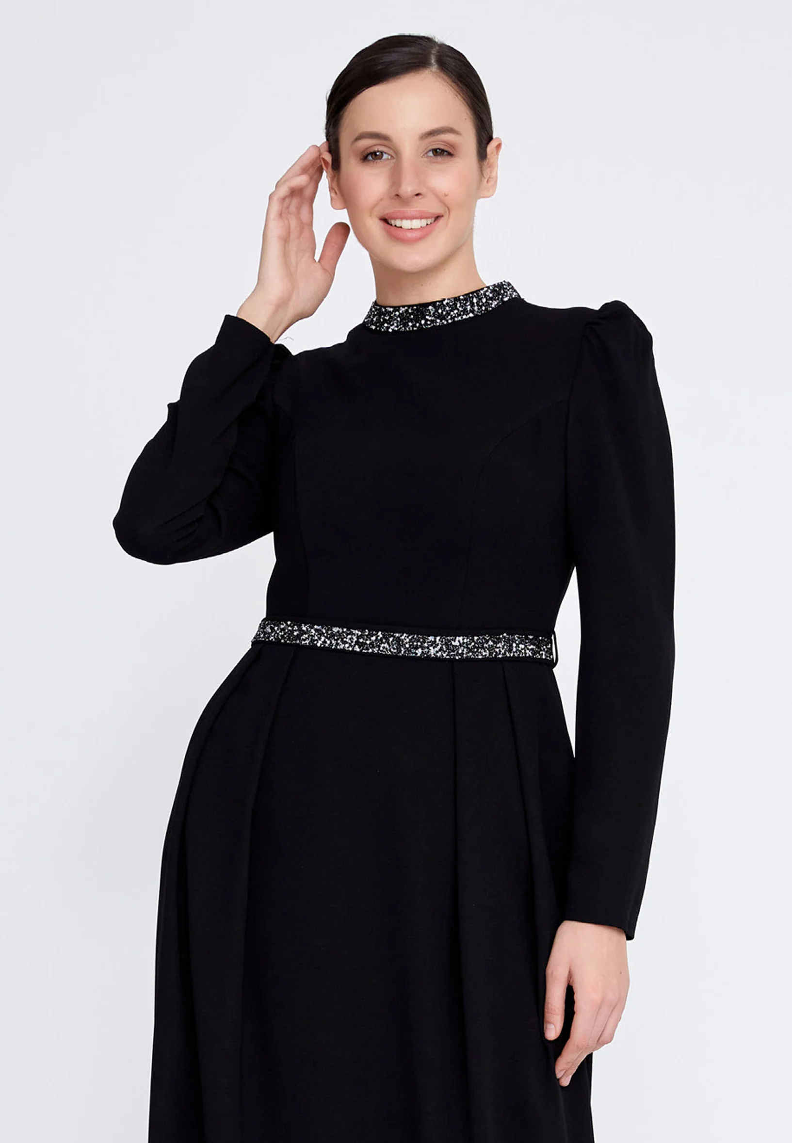 Long Sleeve Maxi Crepe Column Regular Evening Dress leq2128 - Image 4
