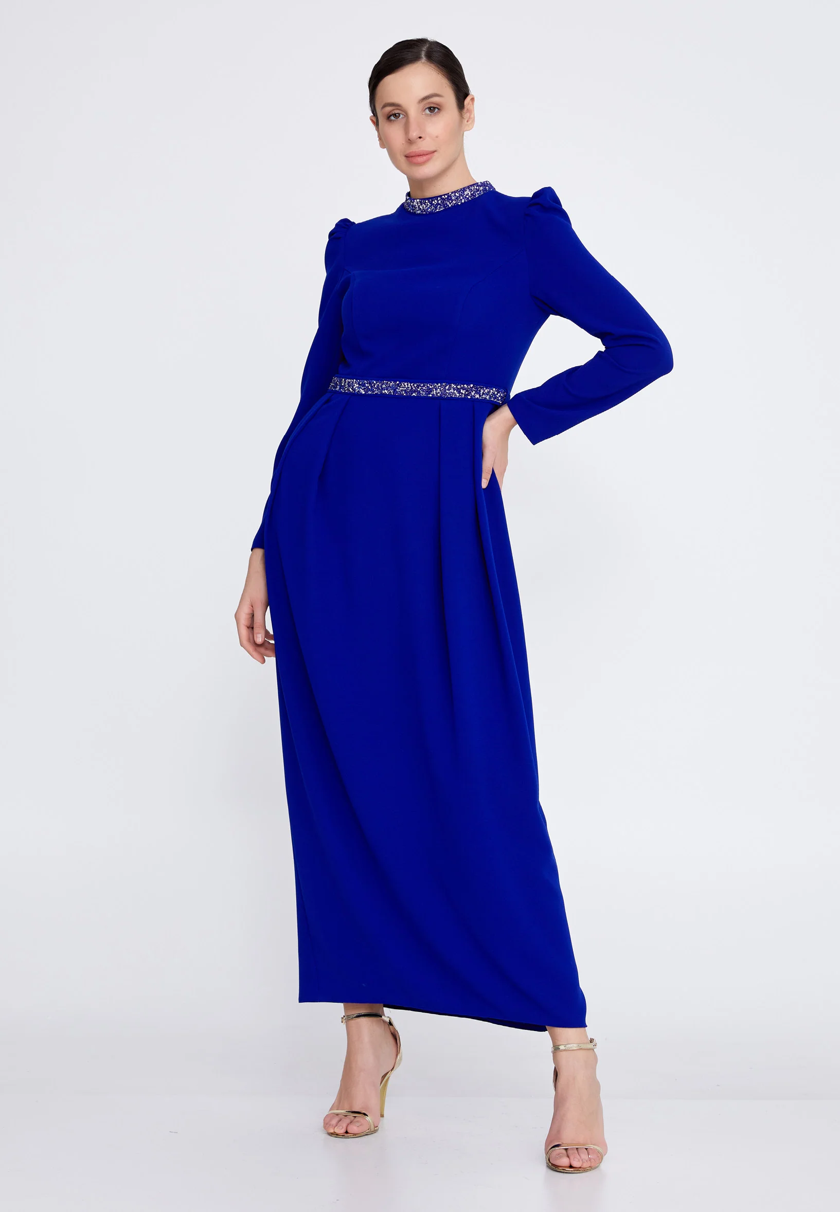 Long Sleeve Maxi Crepe Column Regular Evening Dress leq2128 - Image 5