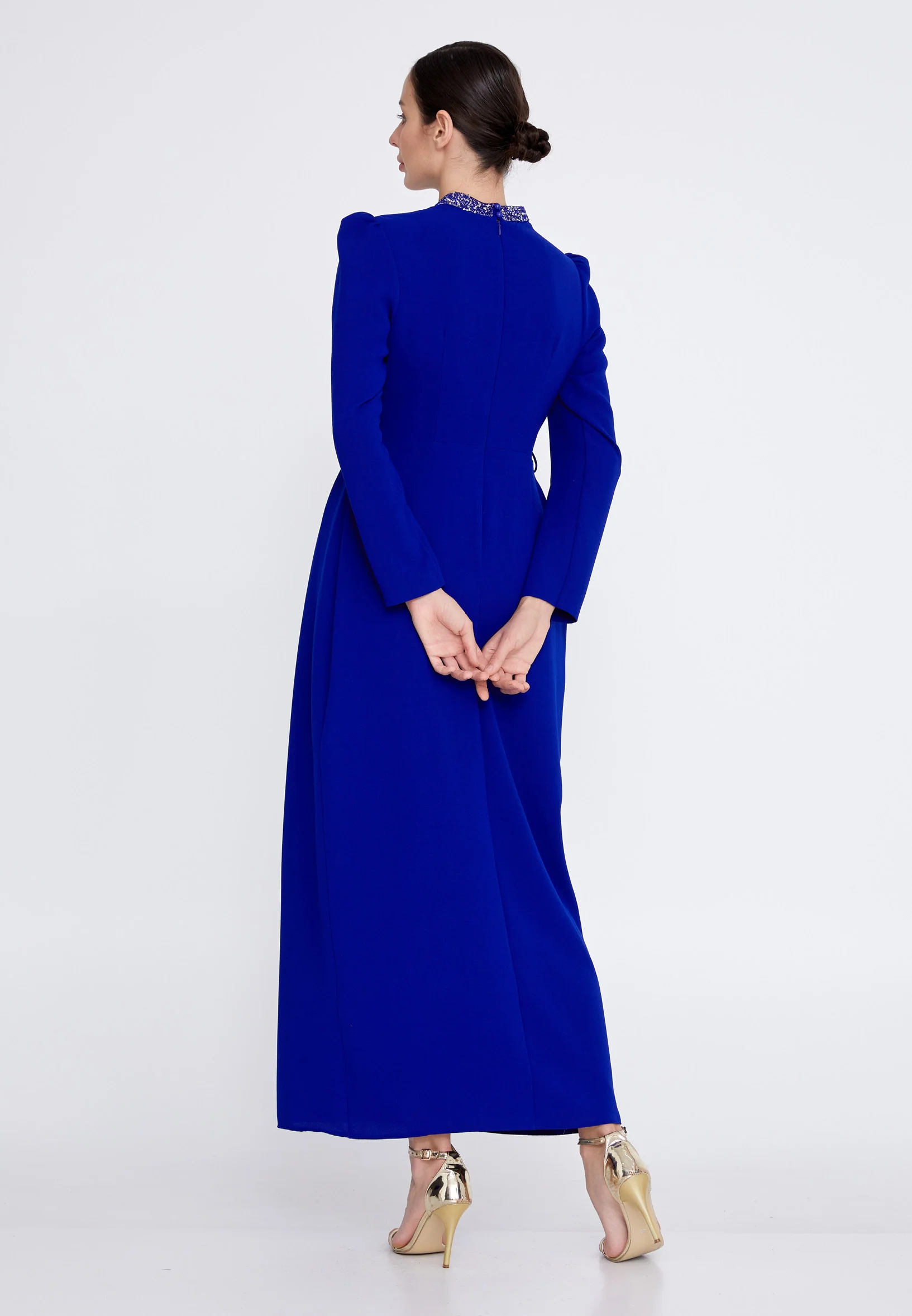 Long Sleeve Maxi Crepe Column Regular Evening Dress leq2128 - Image 6