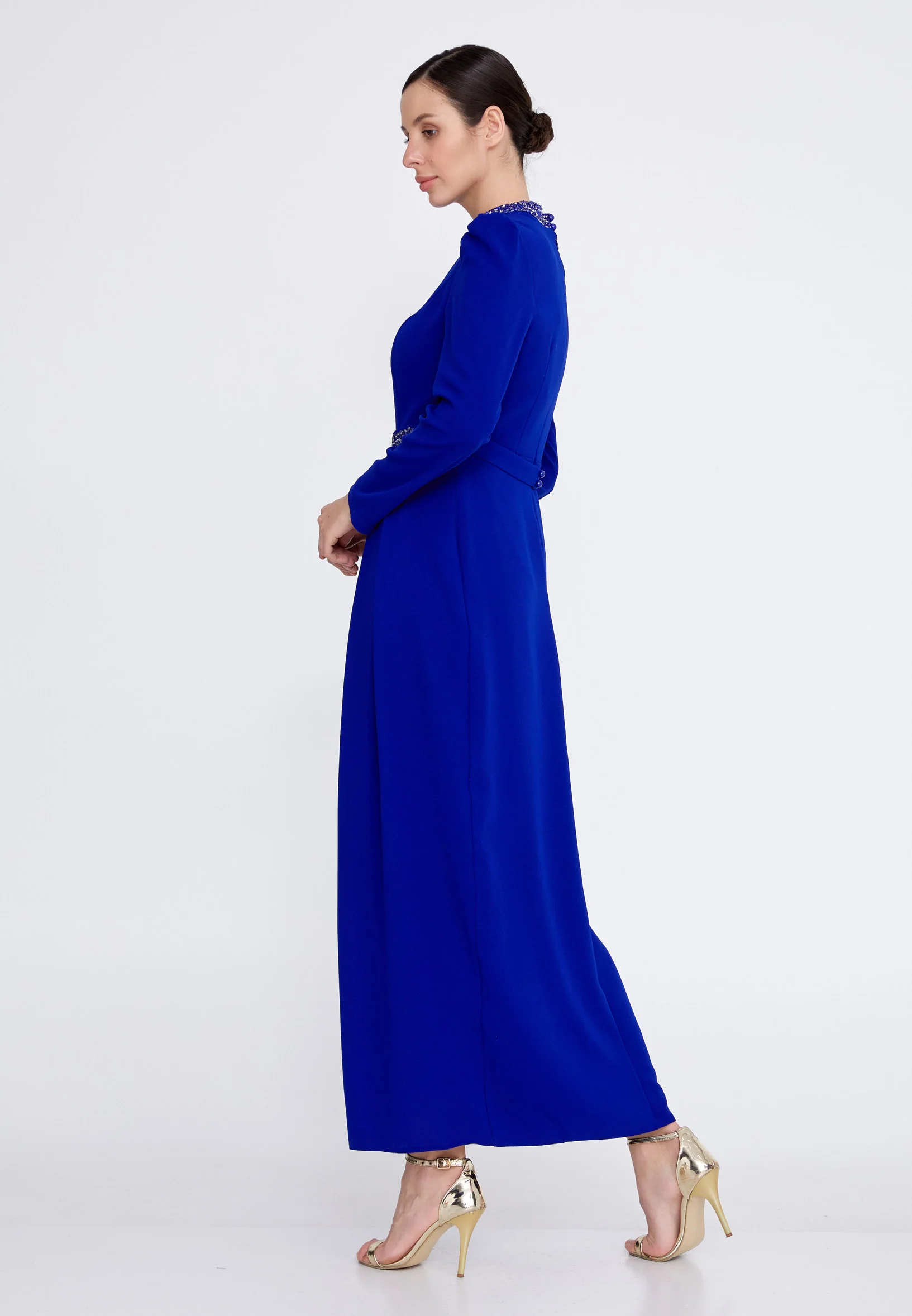 Long Sleeve Maxi Crepe Column Regular Evening Dress leq2128 - Image 7