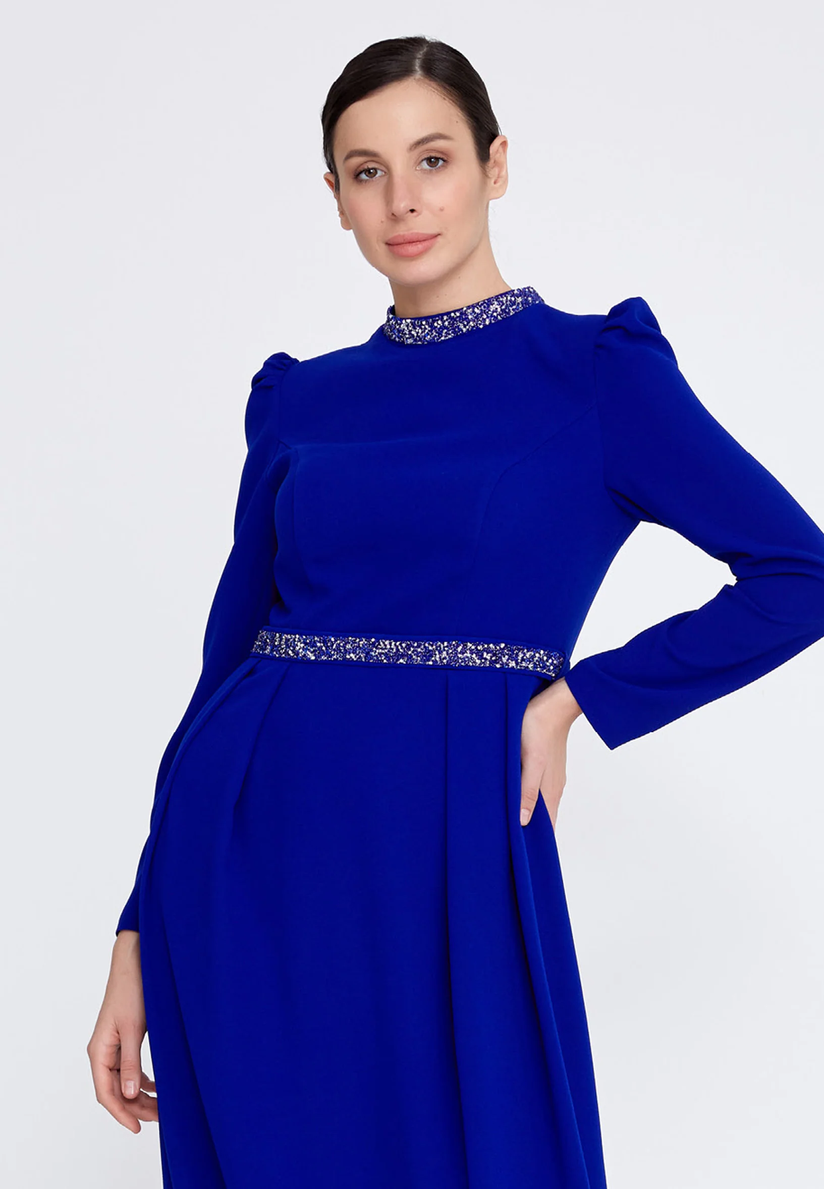 Long Sleeve Maxi Crepe Column Regular Evening Dress leq2128 - Image 8