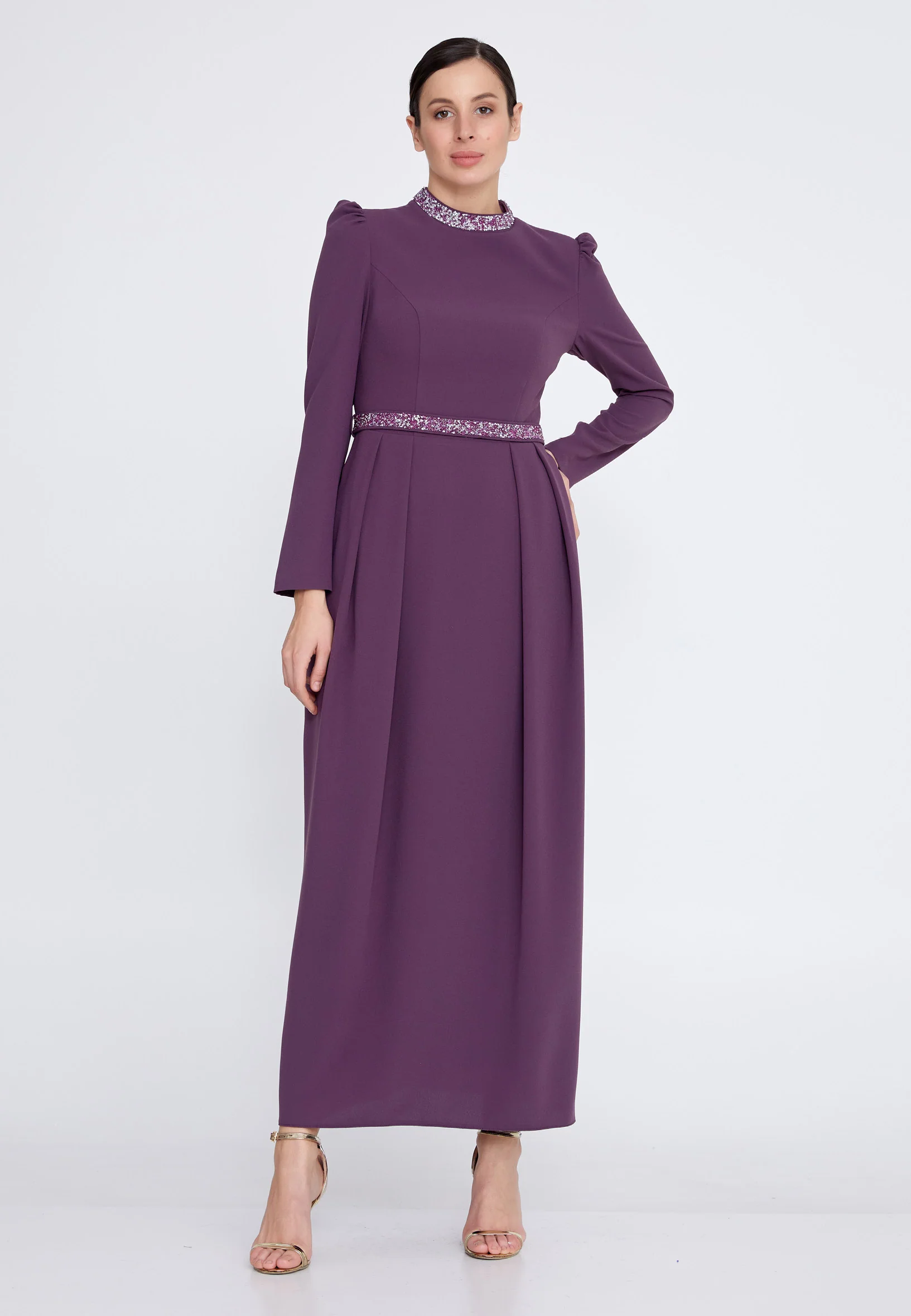 Long Sleeve Maxi Crepe Column Regular Evening Dress leq2128 - Image 9