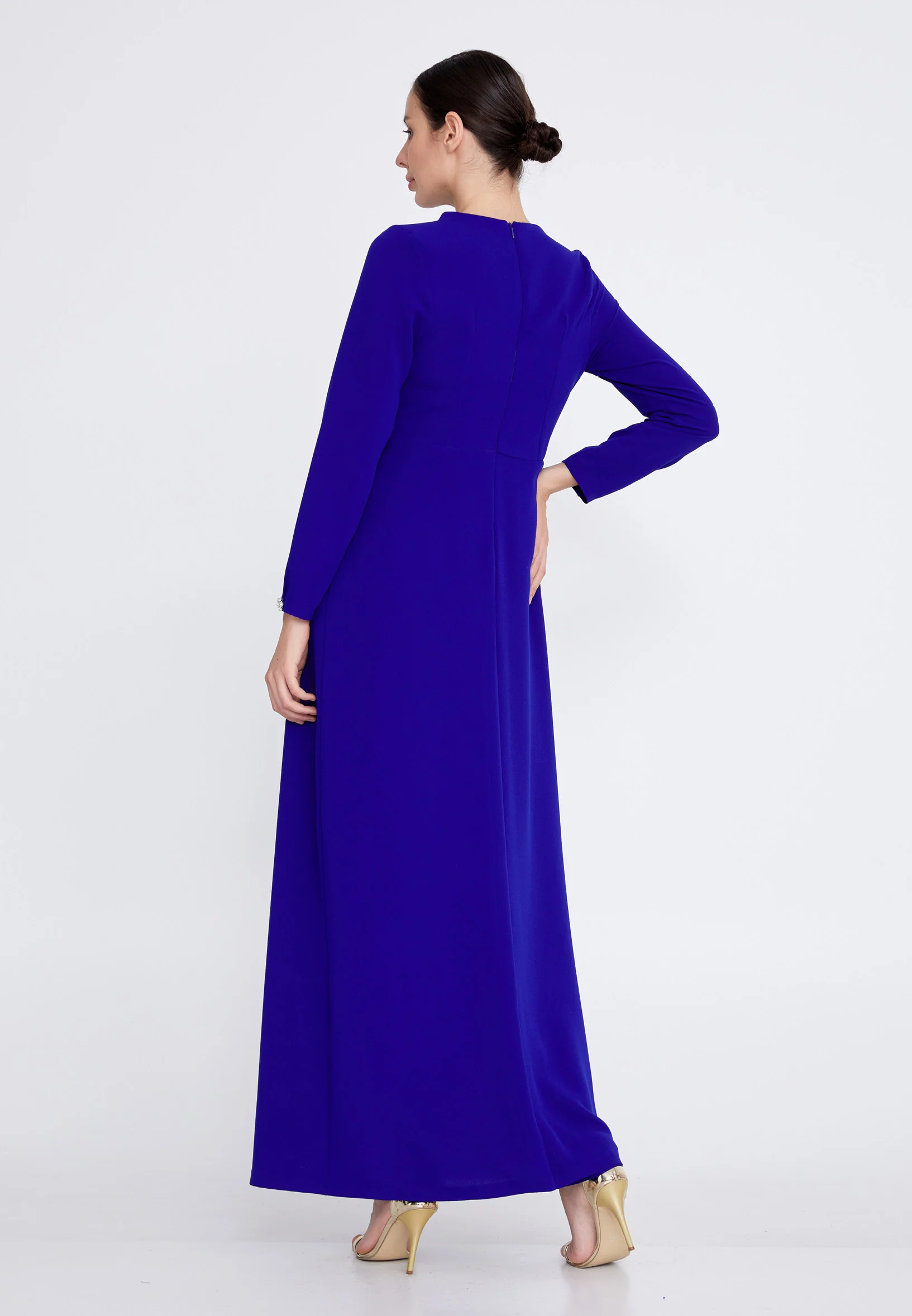 Long Sleeve Maxi Crepe Column Regular Evening Dress leq2212 - Image 10