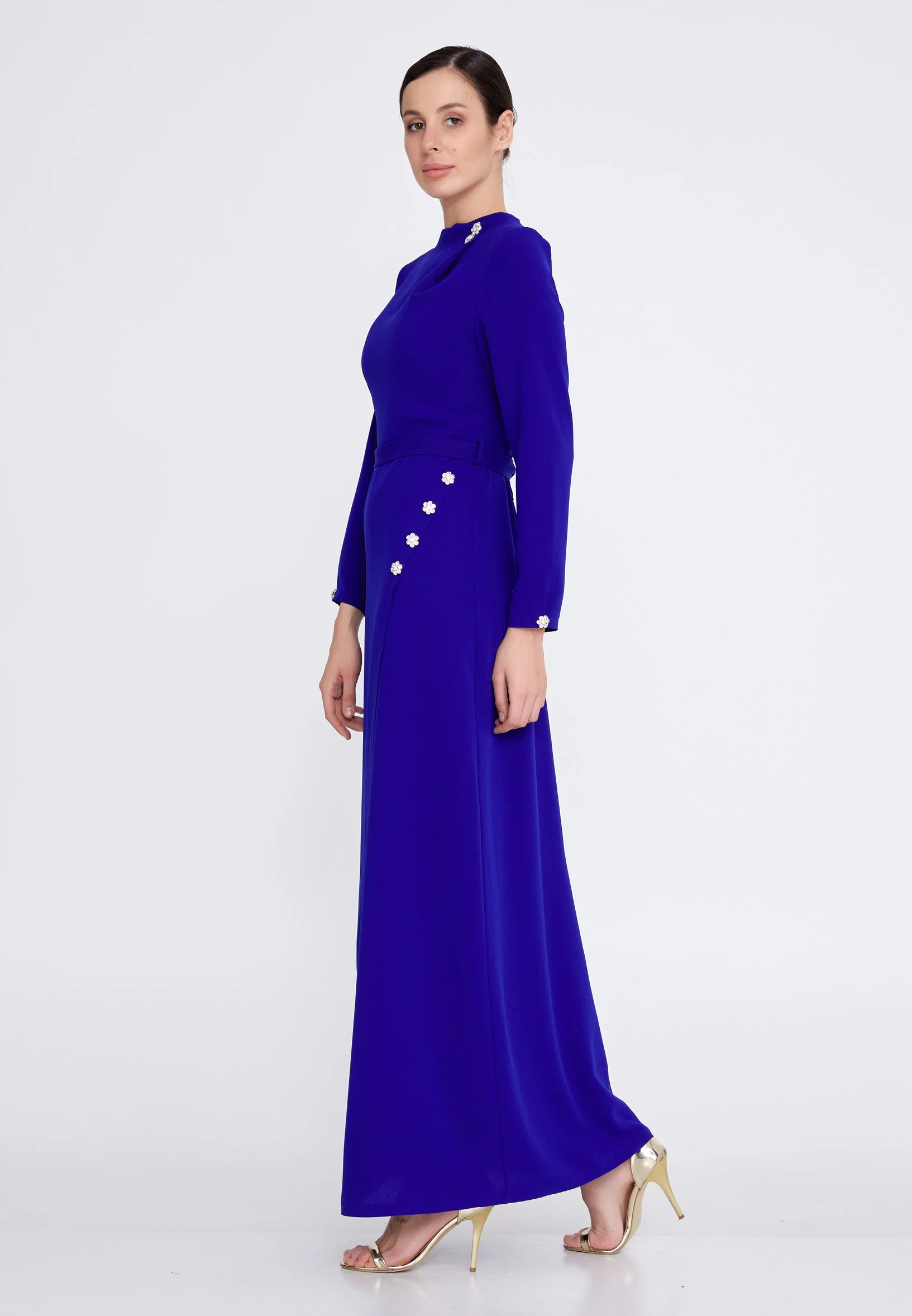 Long Sleeve Maxi Crepe Column Regular Evening Dress leq2212 - Image 11