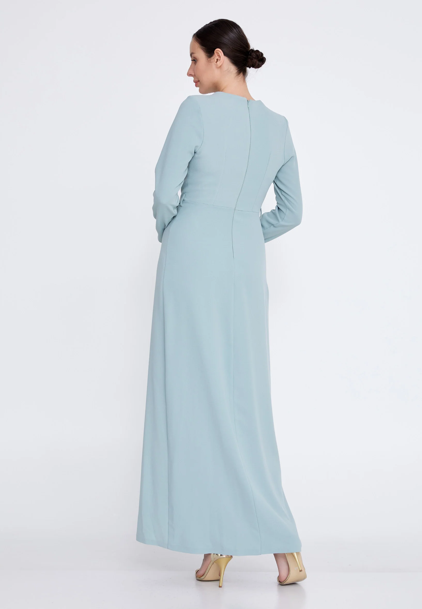 Long Sleeve Maxi Crepe Column Regular Evening Dress leq2212 - Image 14