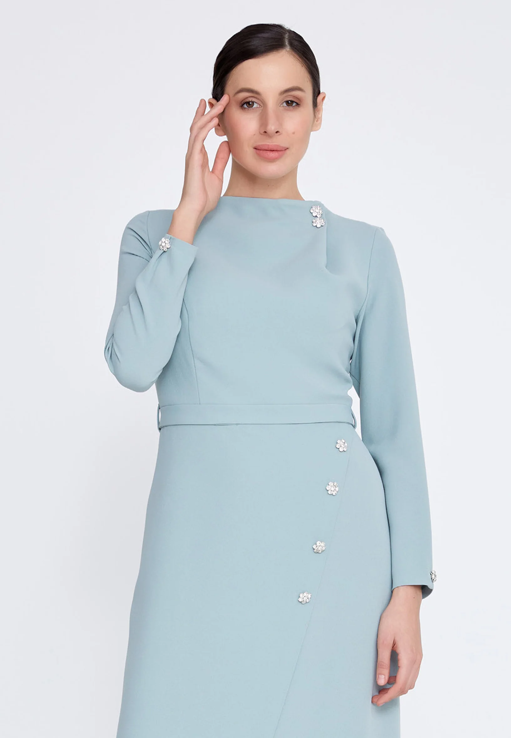 Long Sleeve Maxi Crepe Column Regular Evening Dress leq2212 - Image 16