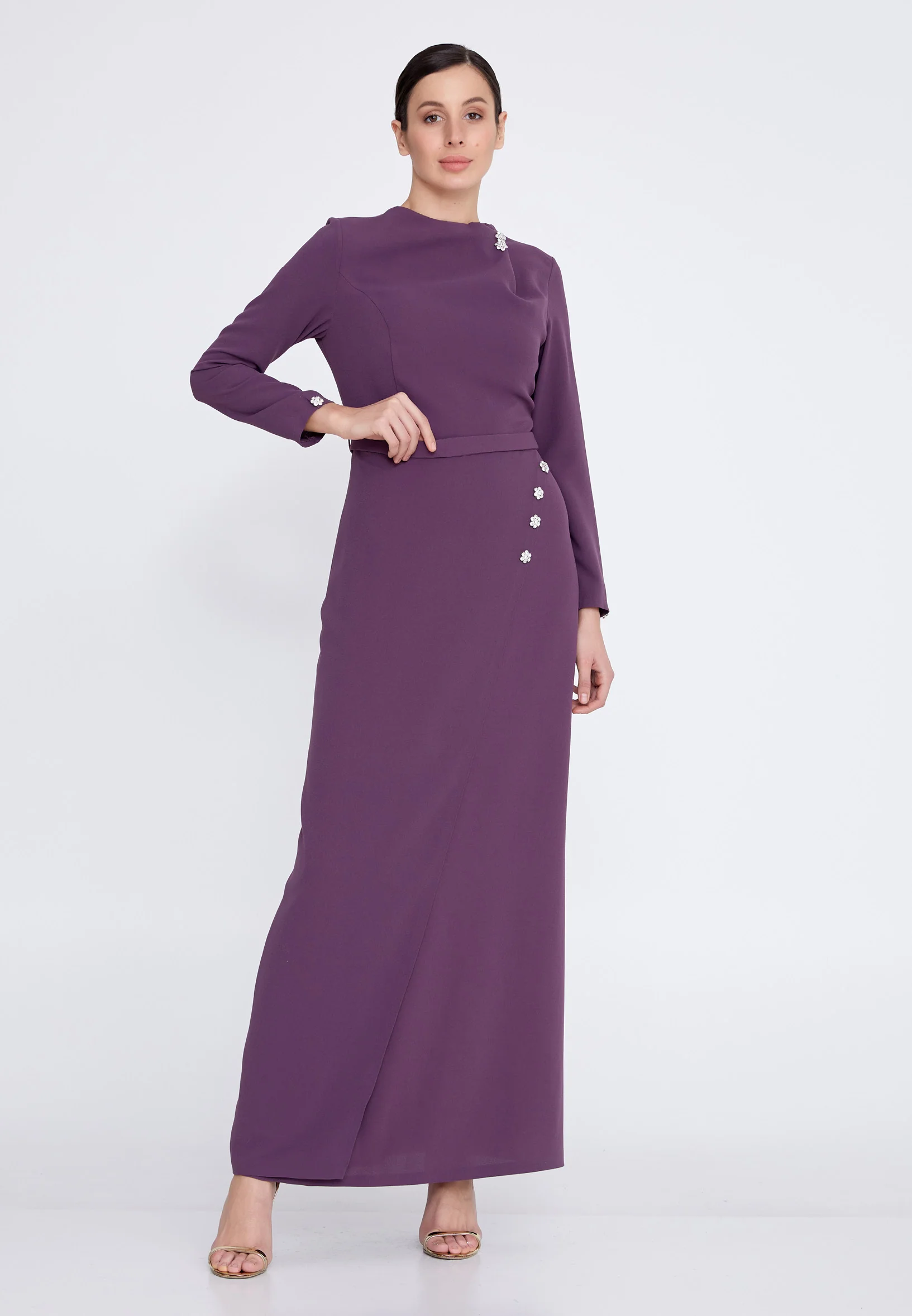 Long Sleeve Maxi Crepe Column Regular Evening Dress leq2212 - Image 5