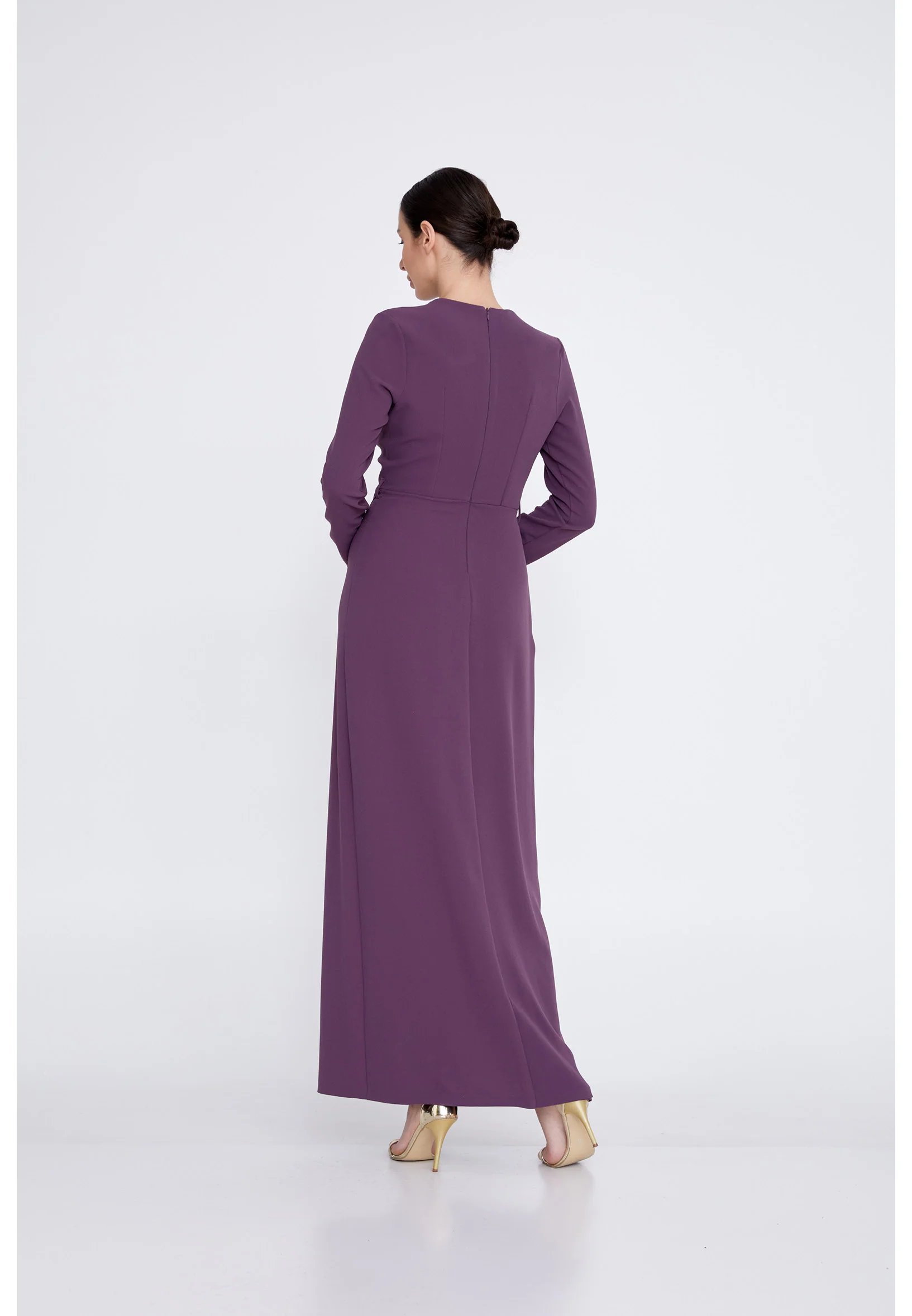 Long Sleeve Maxi Crepe Column Regular Evening Dress leq2212 - Image 6