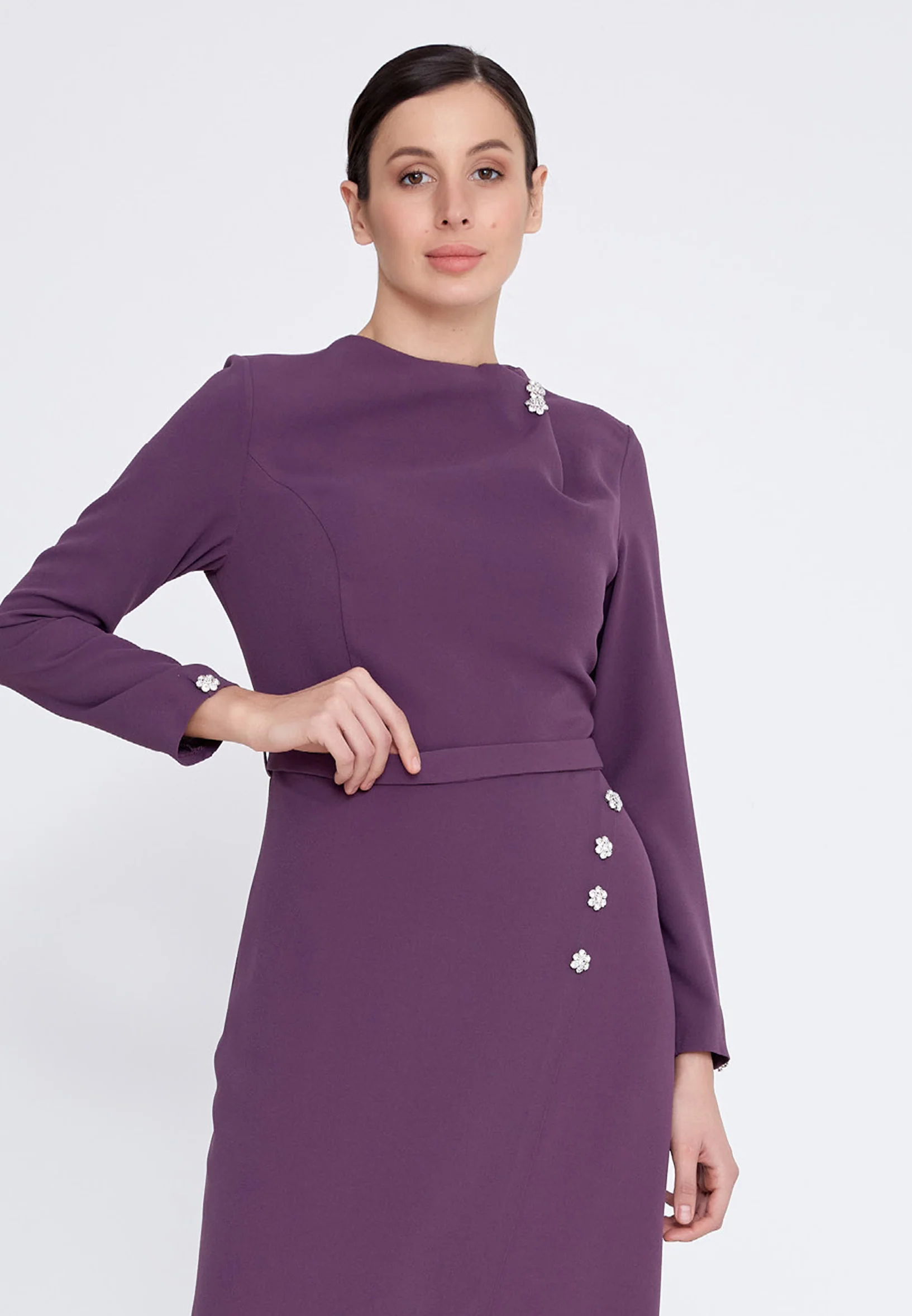 Long Sleeve Maxi Crepe Column Regular Evening Dress leq2212 - Image 8