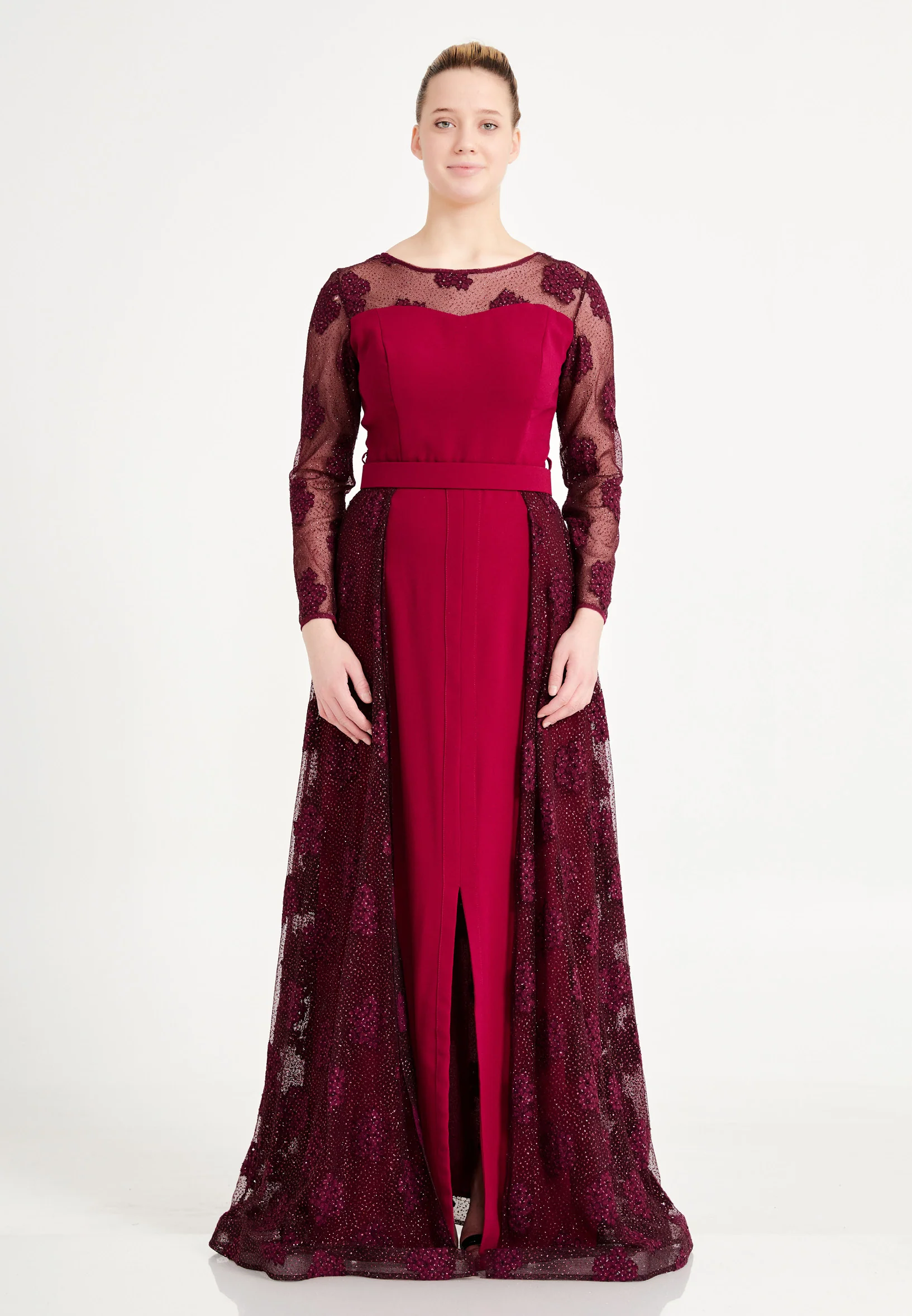 Long Sleeve Maxi Crepe Column Regular Prom Dress pnl7195 - Image 13