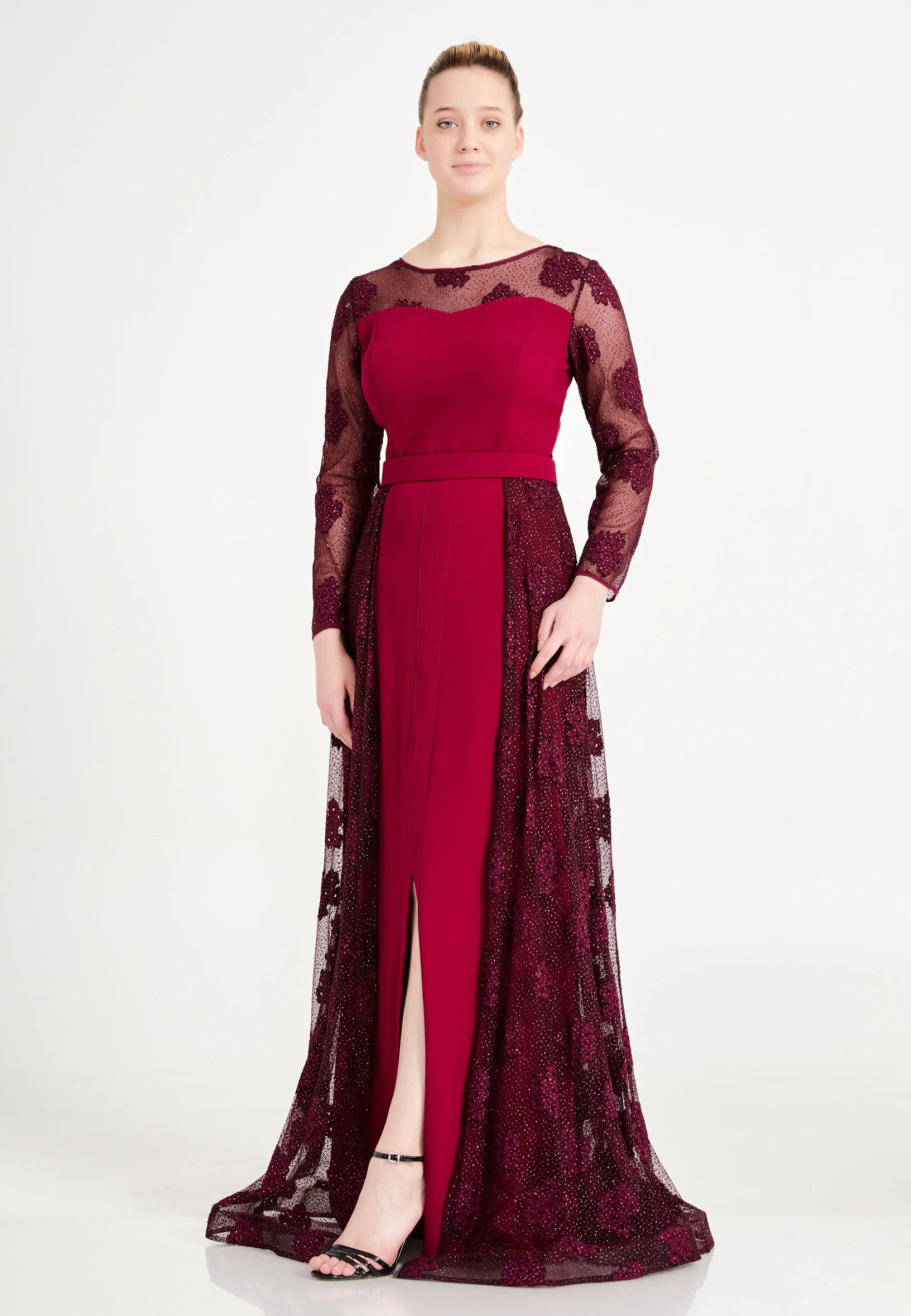 Long Sleeve Maxi Crepe Column Regular Prom Dress pnl7195 - Image 15