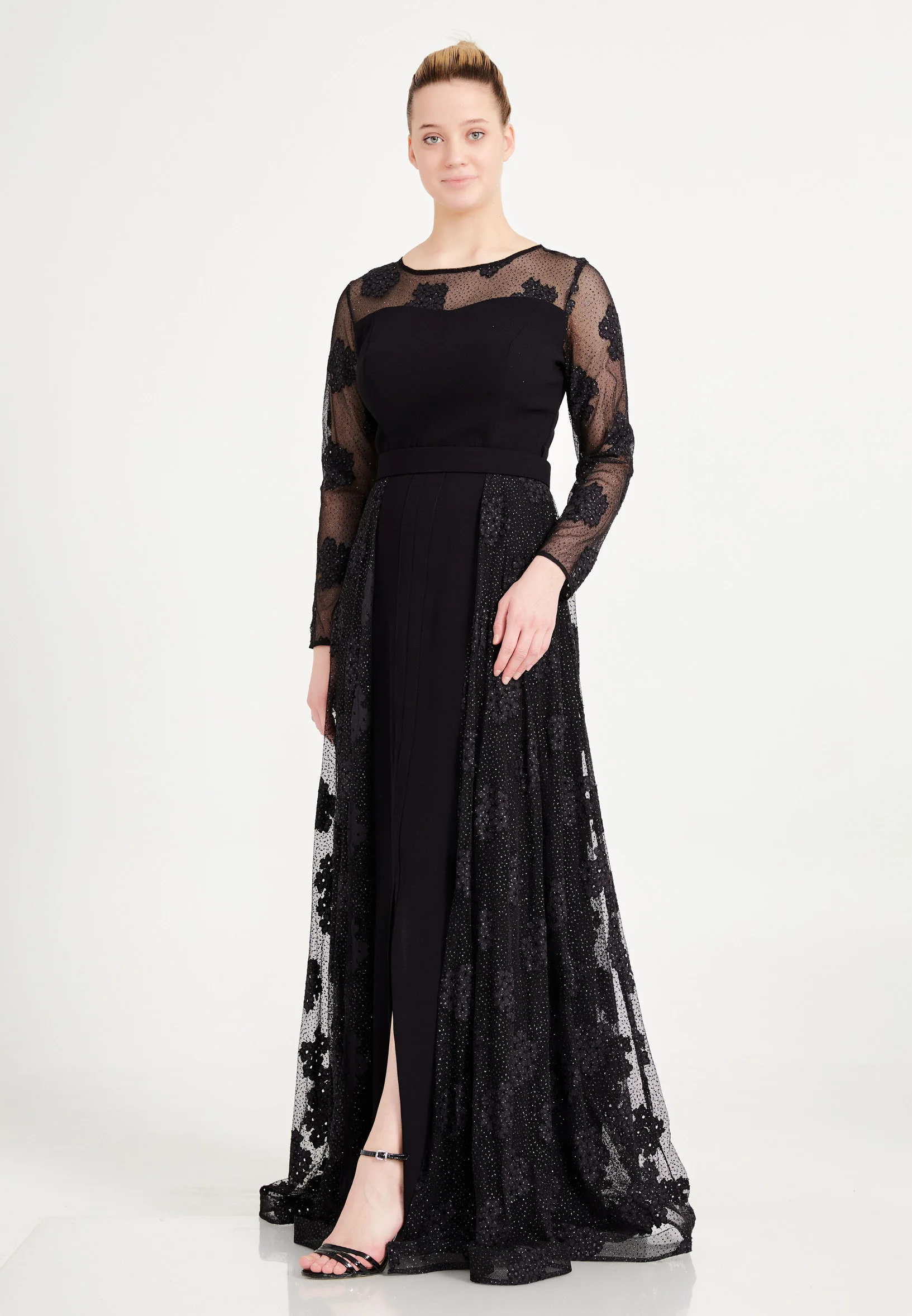 Long Sleeve Maxi Crepe Column Regular Prom Dress pnl7195 - Image 3
