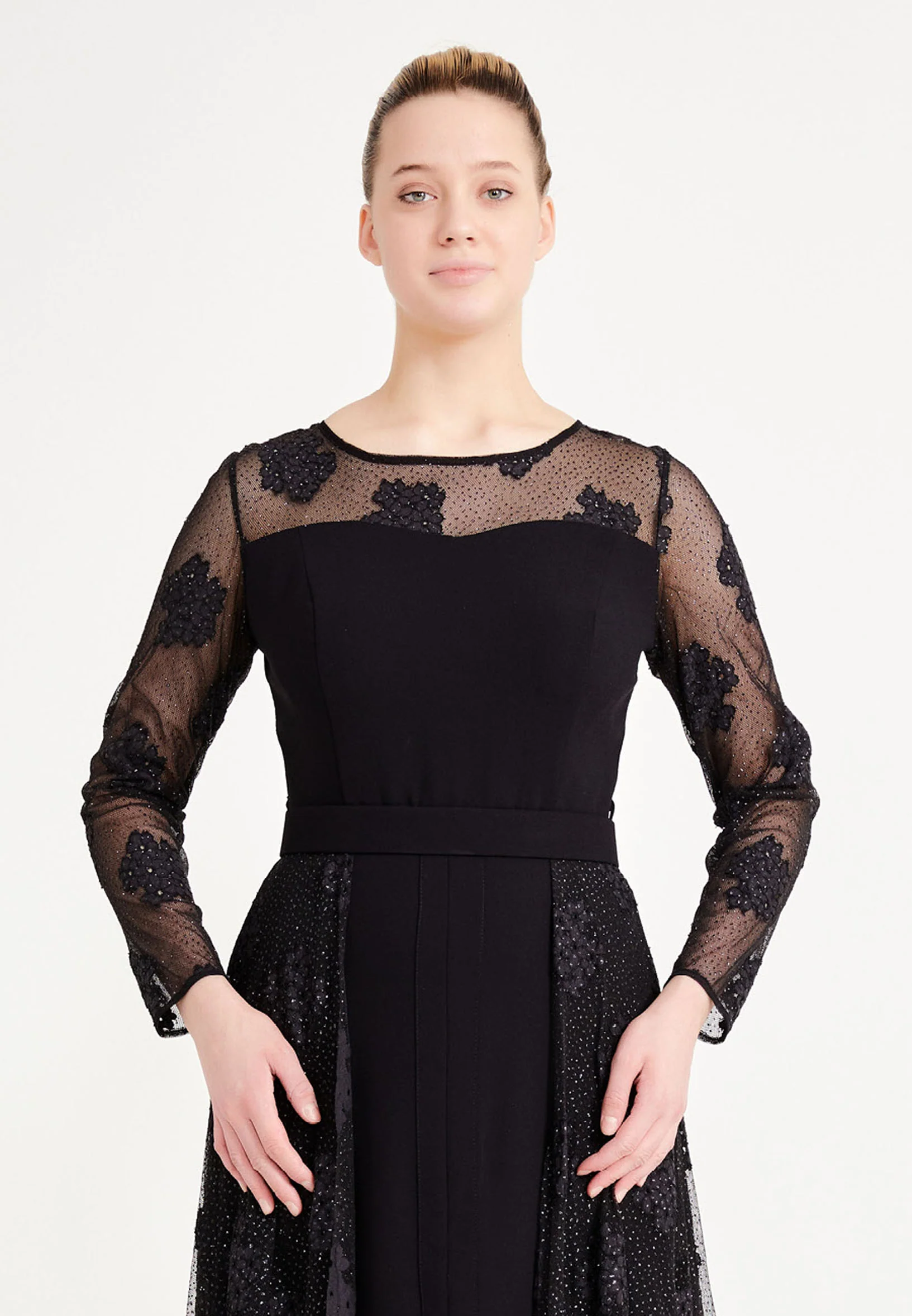 Long Sleeve Maxi Crepe Column Regular Prom Dress pnl7195 - Image 4
