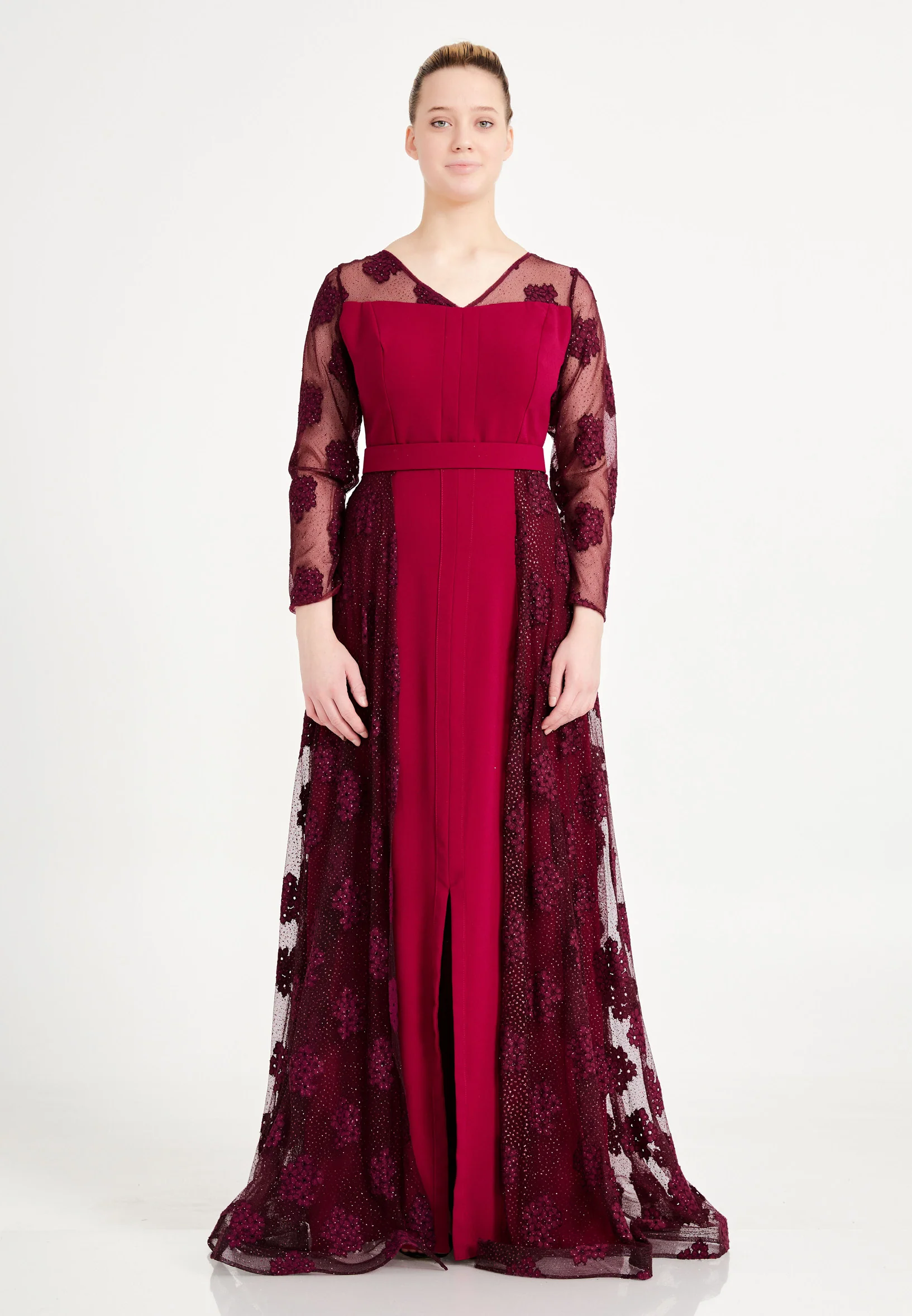 Long Sleeve Maxi Crepe Column Regular Prom Dress pnl7196 - Image 13