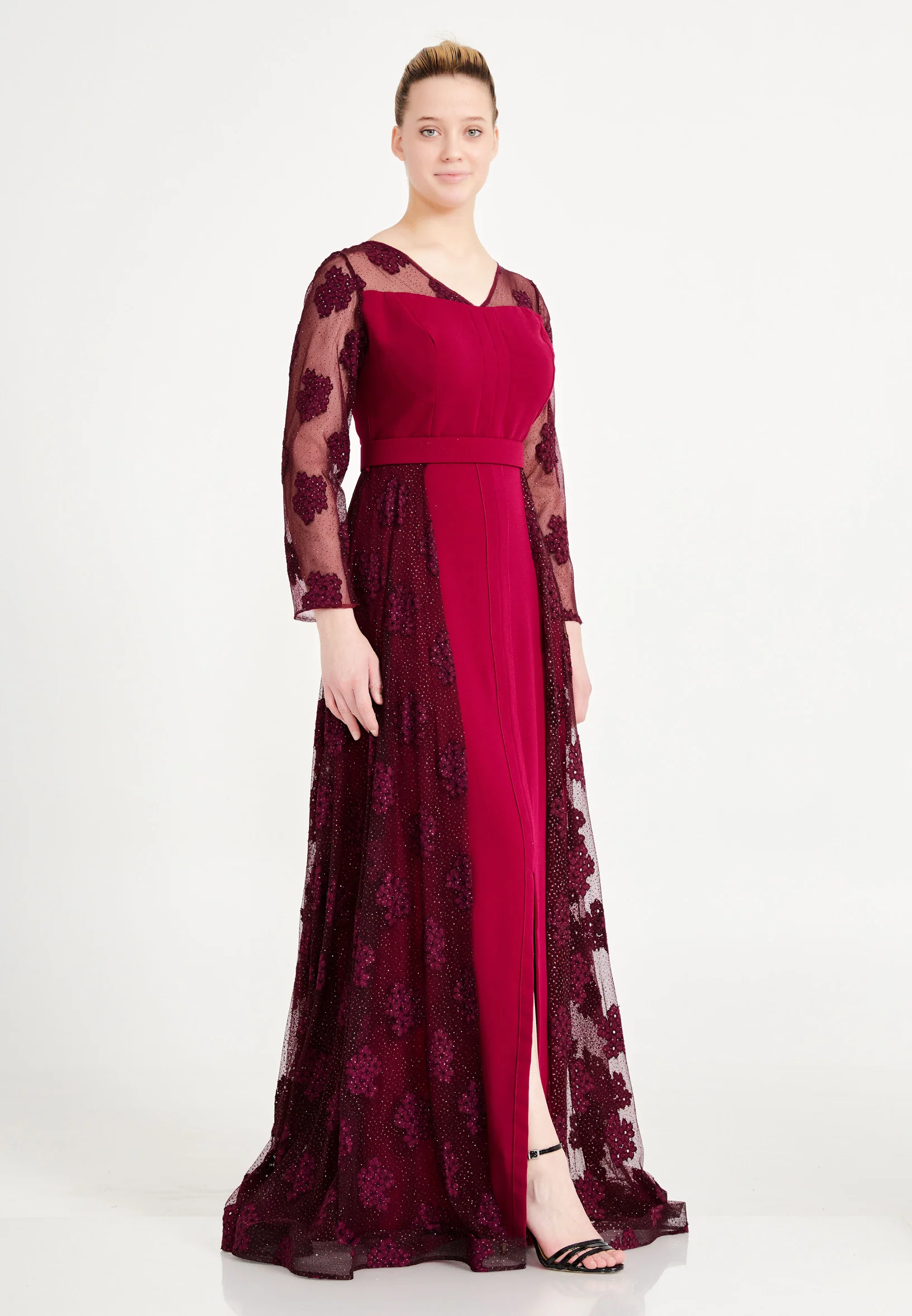 Long Sleeve Maxi Crepe Column Regular Prom Dress pnl7196 - Image 15