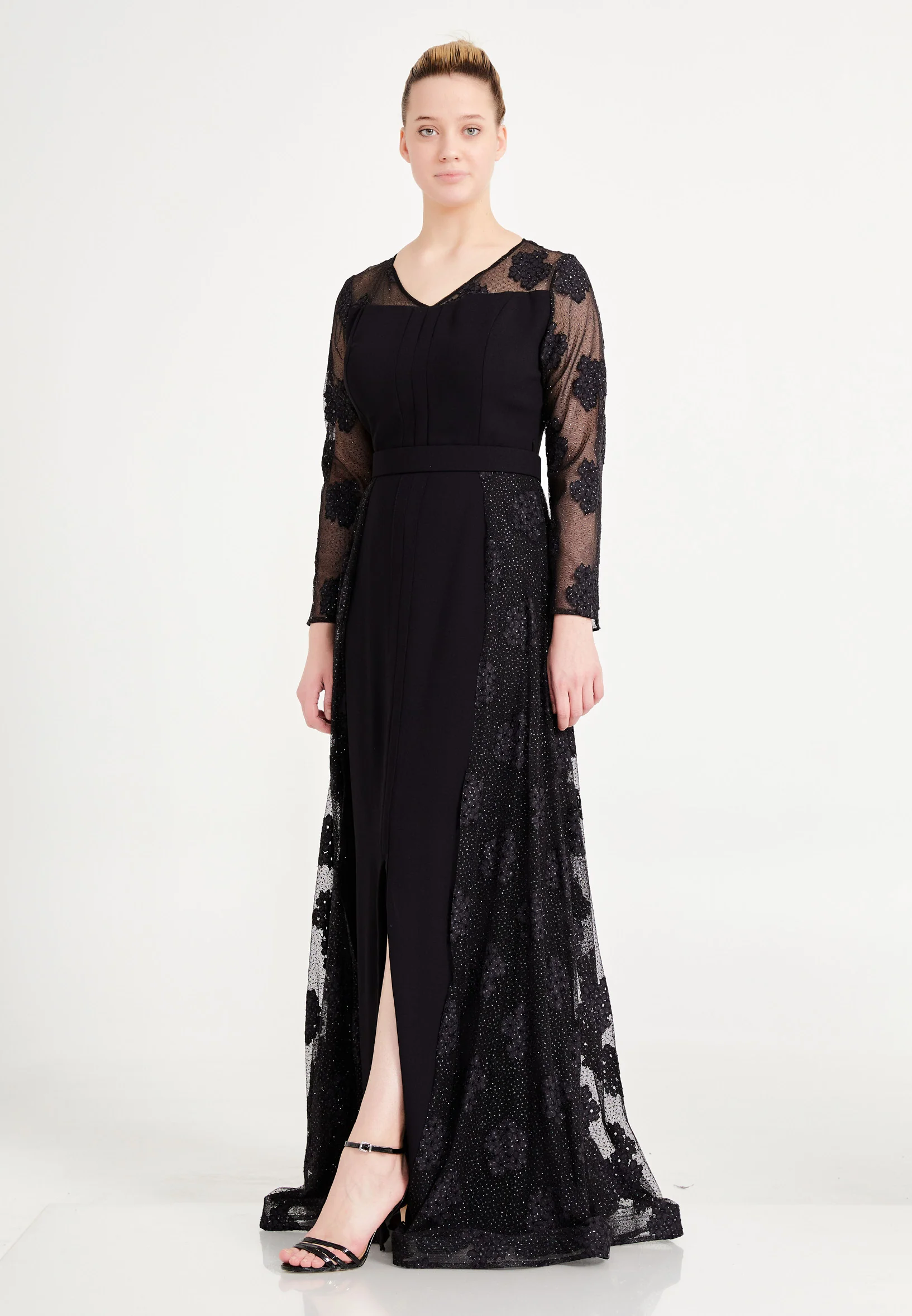 Long Sleeve Maxi Crepe Column Regular Prom Dress pnl7196 - Image 3