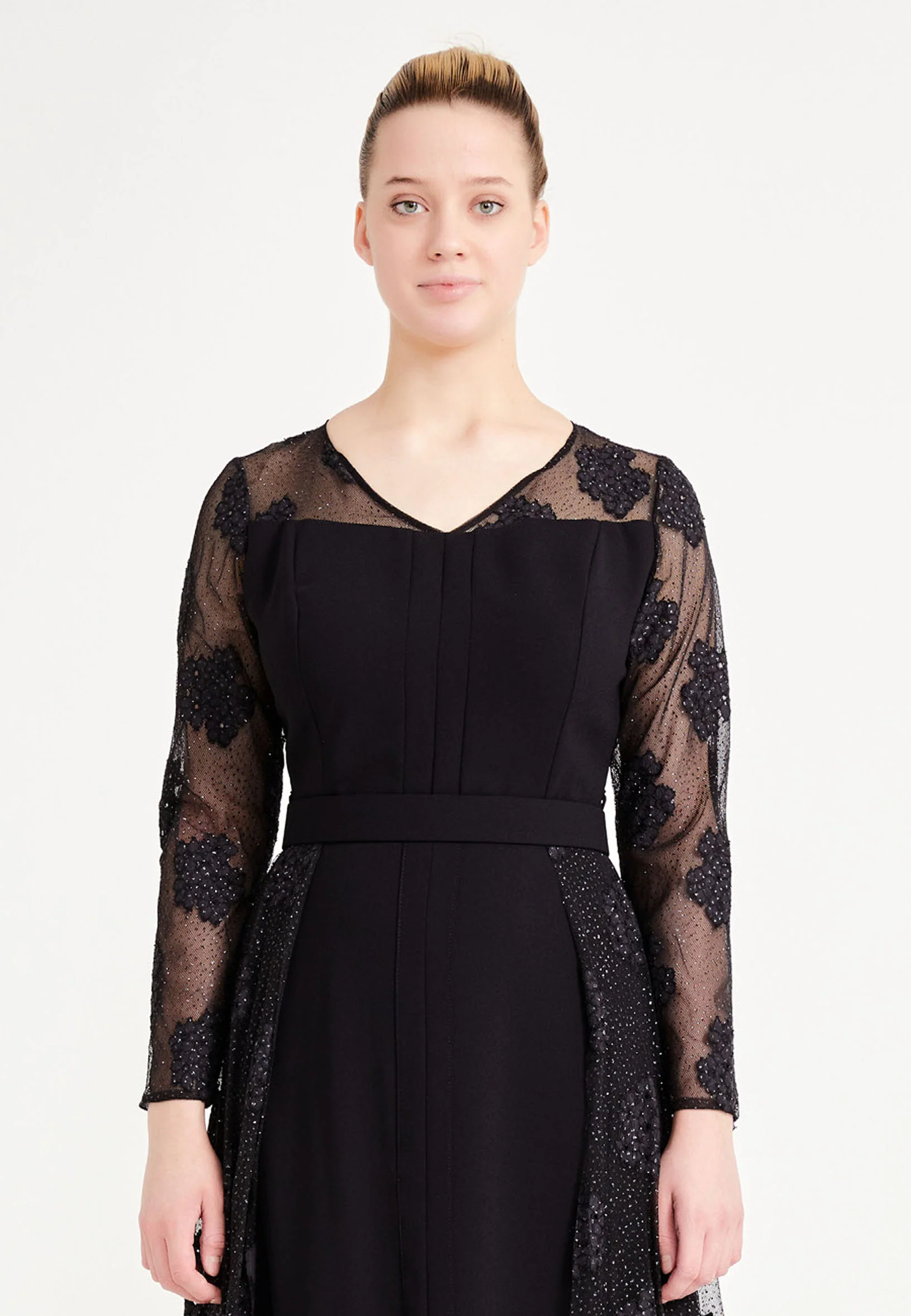 Long Sleeve Maxi Crepe Column Regular Prom Dress pnl7196 - Image 4