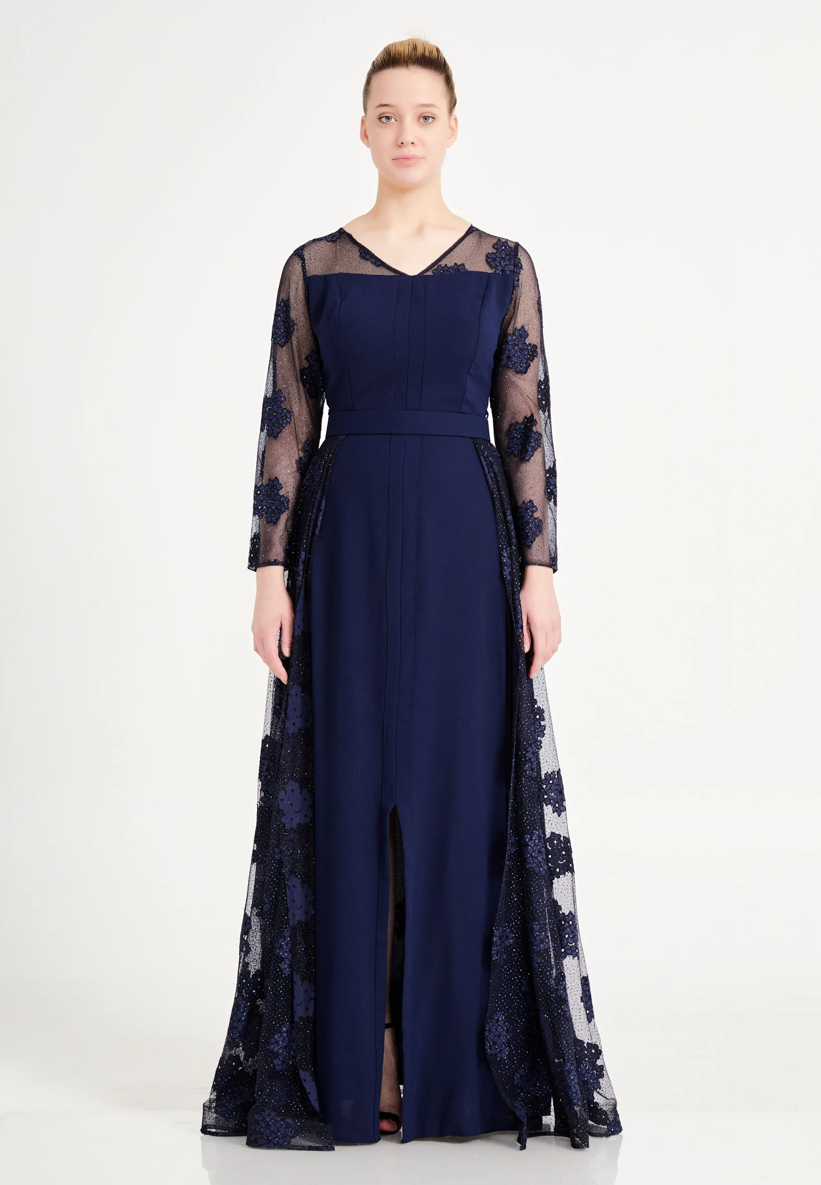 Long Sleeve Maxi Crepe Column Regular Prom Dress pnl7196 - Image 9