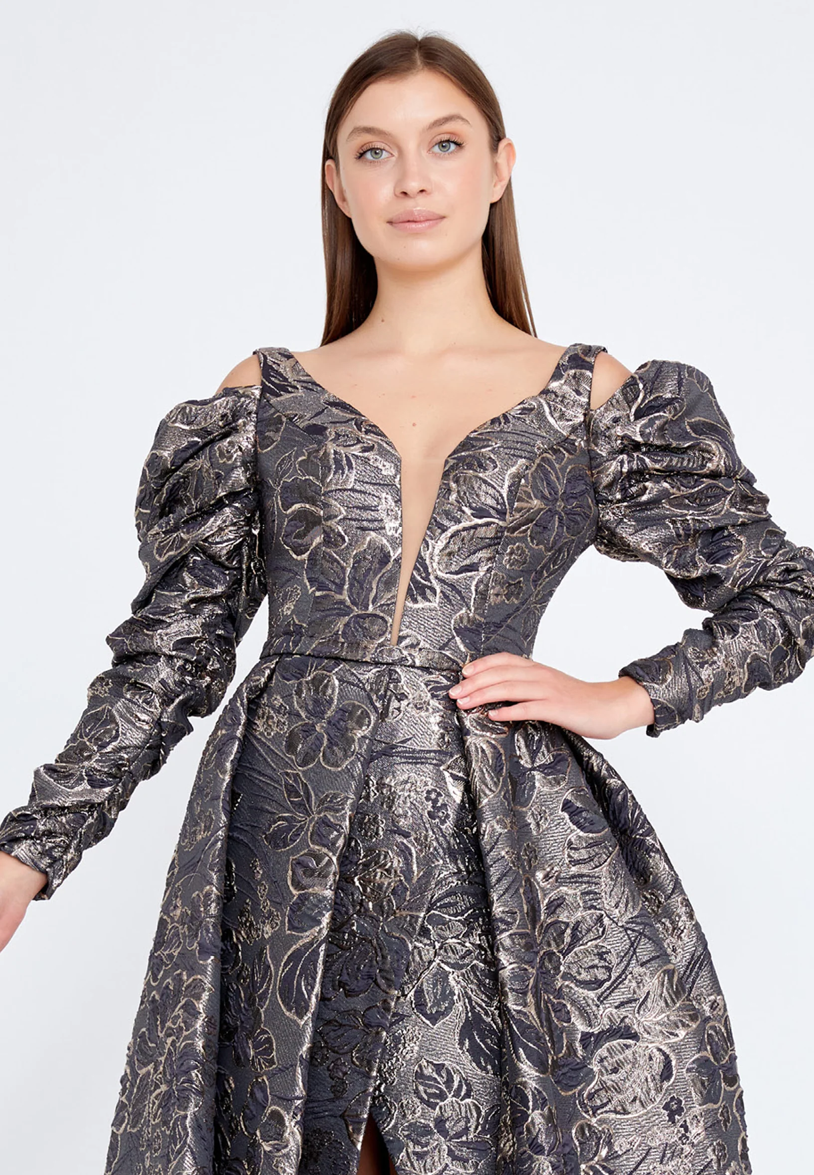 Long Sleeve Maxi Crepe Gown Regular Prom Dress knz3121 - Image 8