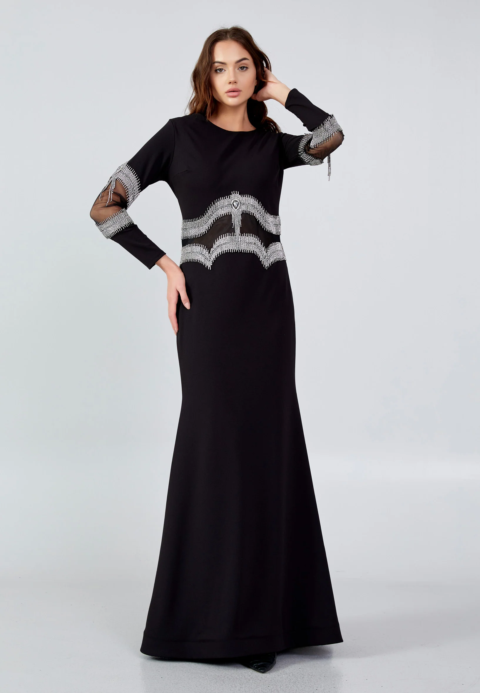 Long Sleeve Maxi Crepe Mermaid Regular Wedding Guest Dress mtn22113