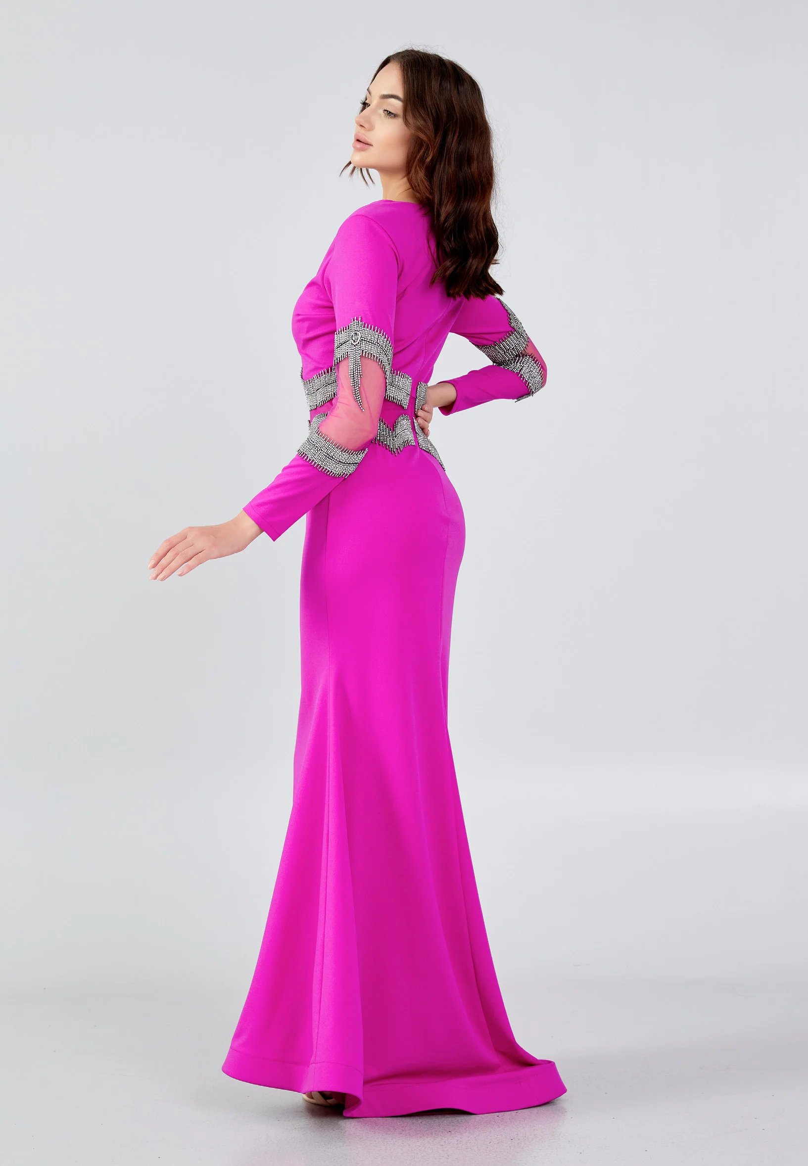 Long Sleeve Maxi Crepe Mermaid Regular Wedding Guest Dress mtn22113 - Image 10