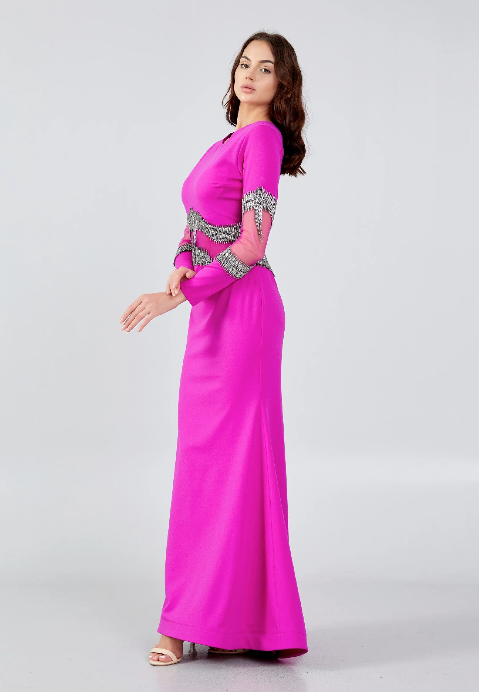 Long Sleeve Maxi Crepe Mermaid Regular Wedding Guest Dress mtn22113 - Image 11