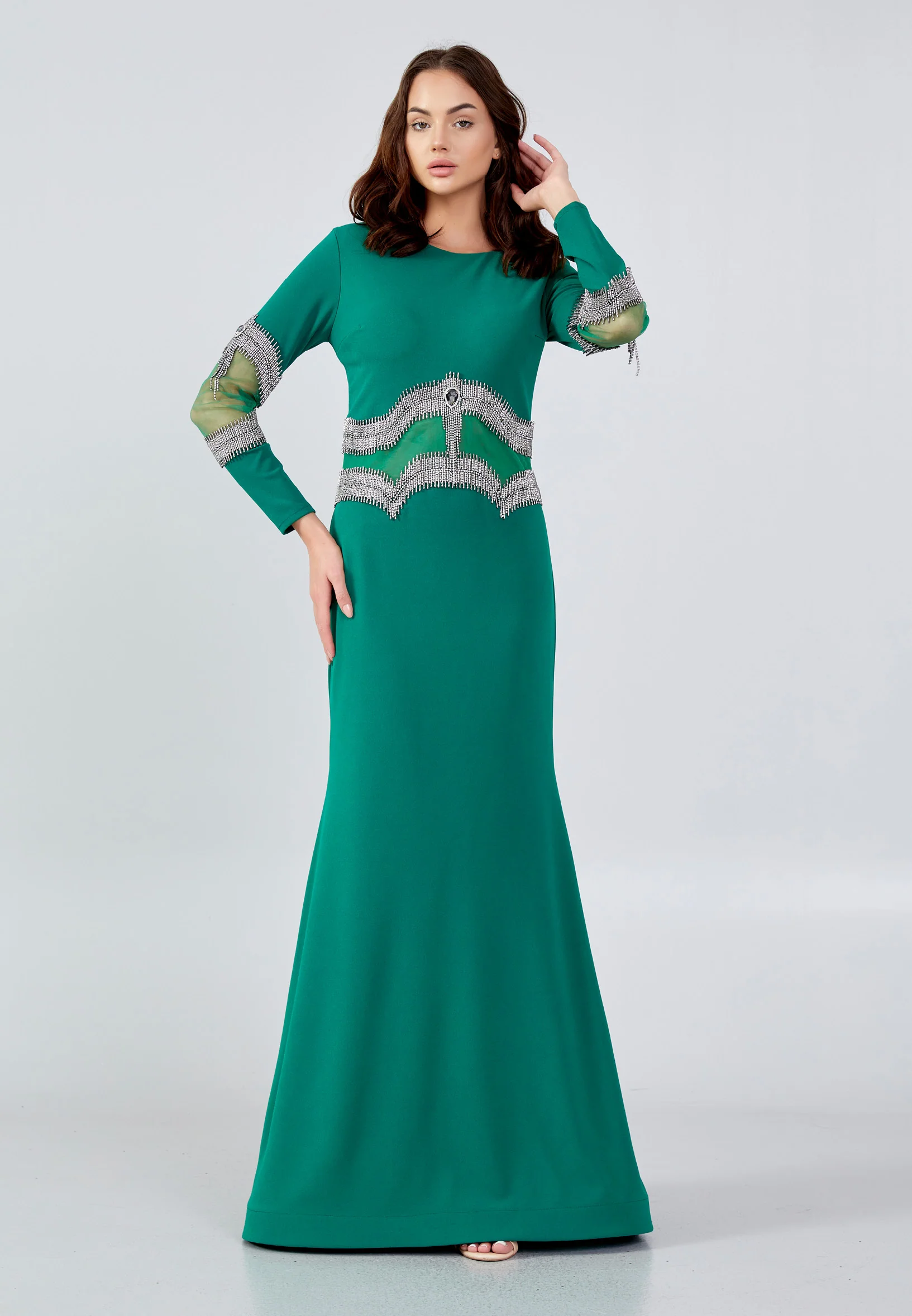 Long Sleeve Maxi Crepe Mermaid Regular Wedding Guest Dress mtn22113 - Image 13