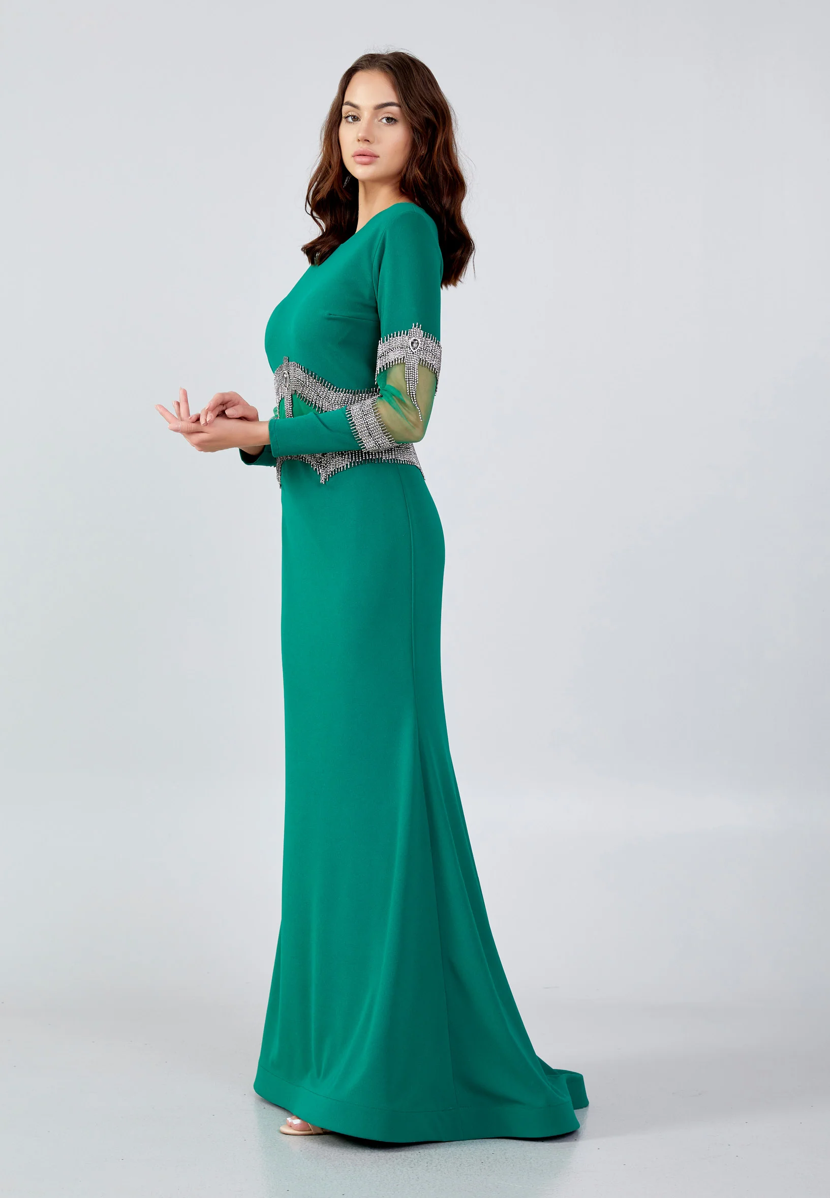 Long Sleeve Maxi Crepe Mermaid Regular Wedding Guest Dress mtn22113 - Image 15