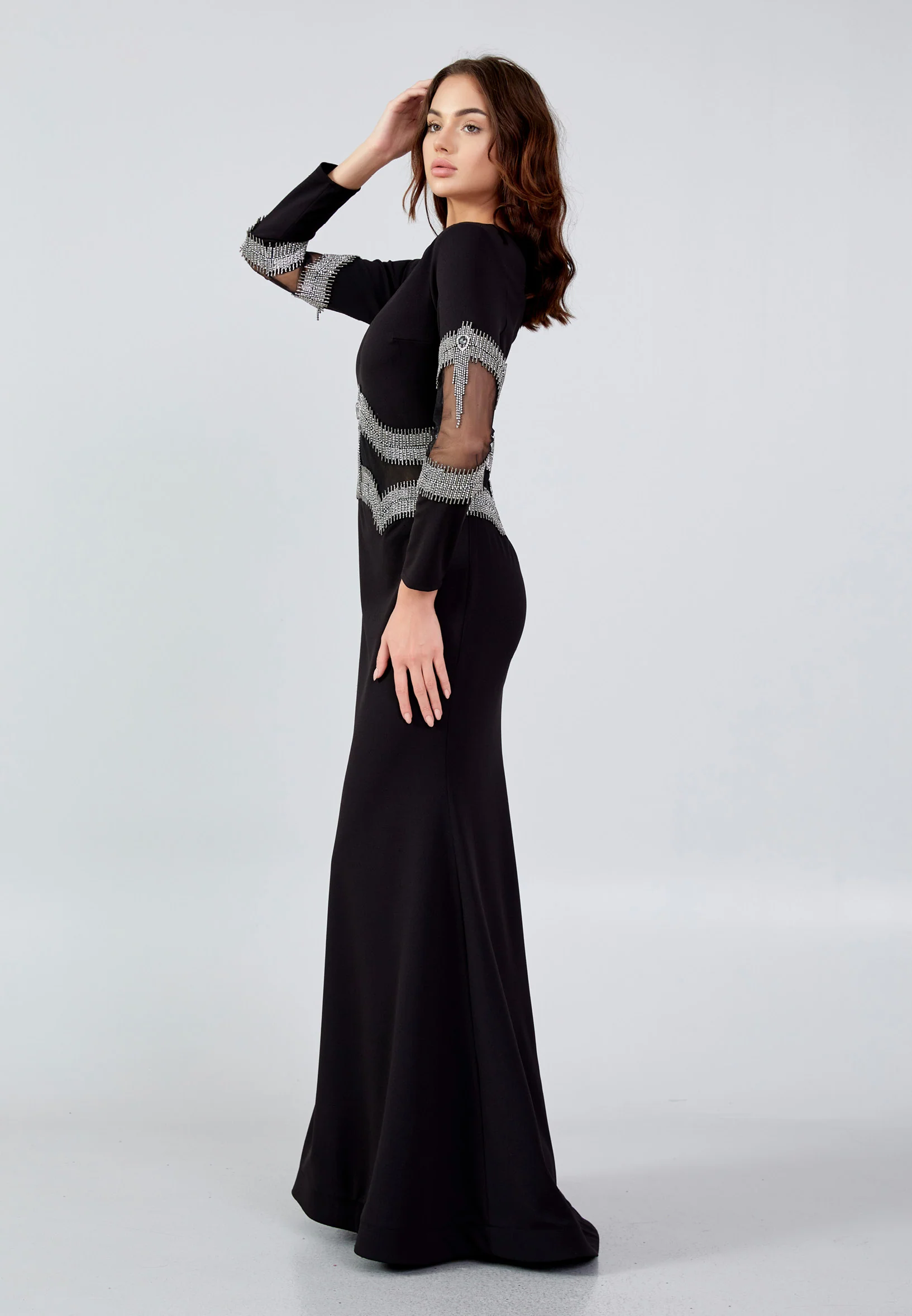 Long Sleeve Maxi Crepe Mermaid Regular Wedding Guest Dress mtn22113 - Image 3