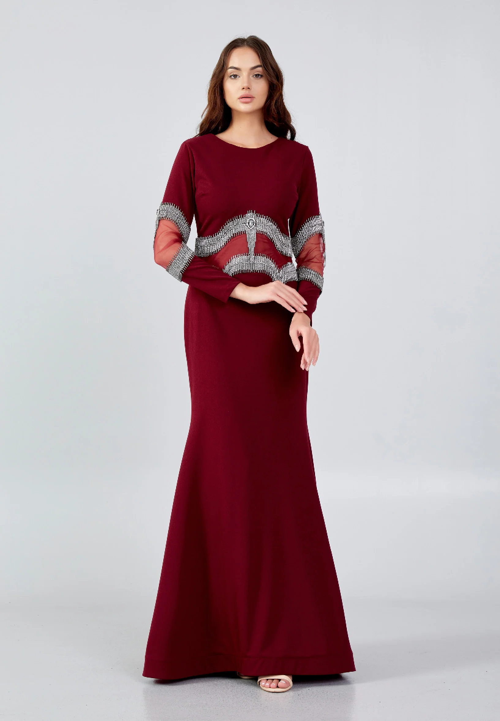 Long Sleeve Maxi Crepe Mermaid Regular Wedding Guest Dress mtn22113 - Image 5