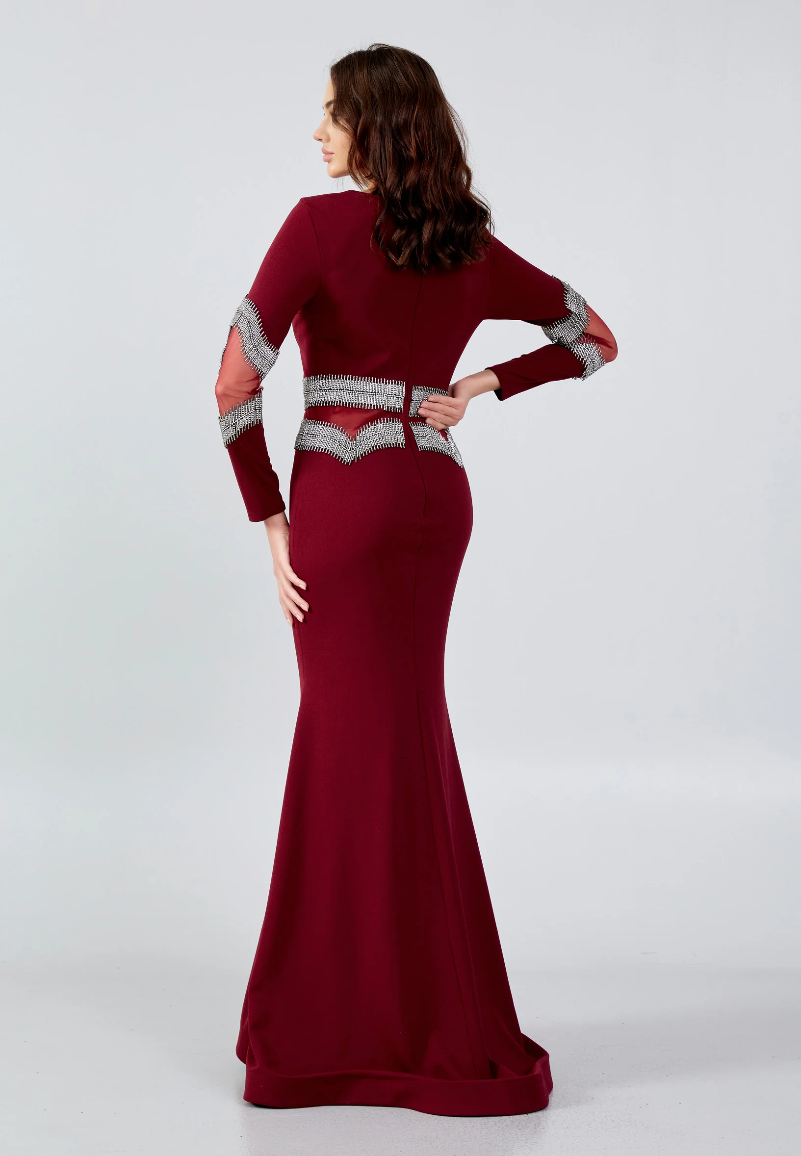 Long Sleeve Maxi Crepe Mermaid Regular Wedding Guest Dress mtn22113 - Image 6