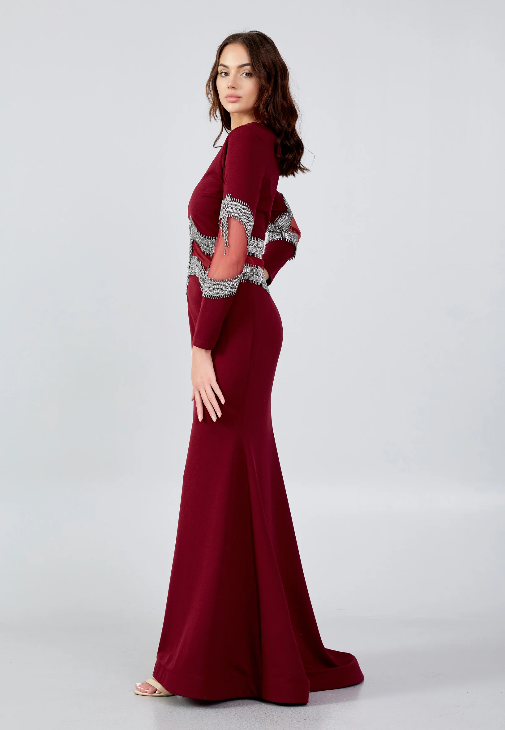 Long Sleeve Maxi Crepe Mermaid Regular Wedding Guest Dress mtn22113 - Image 7