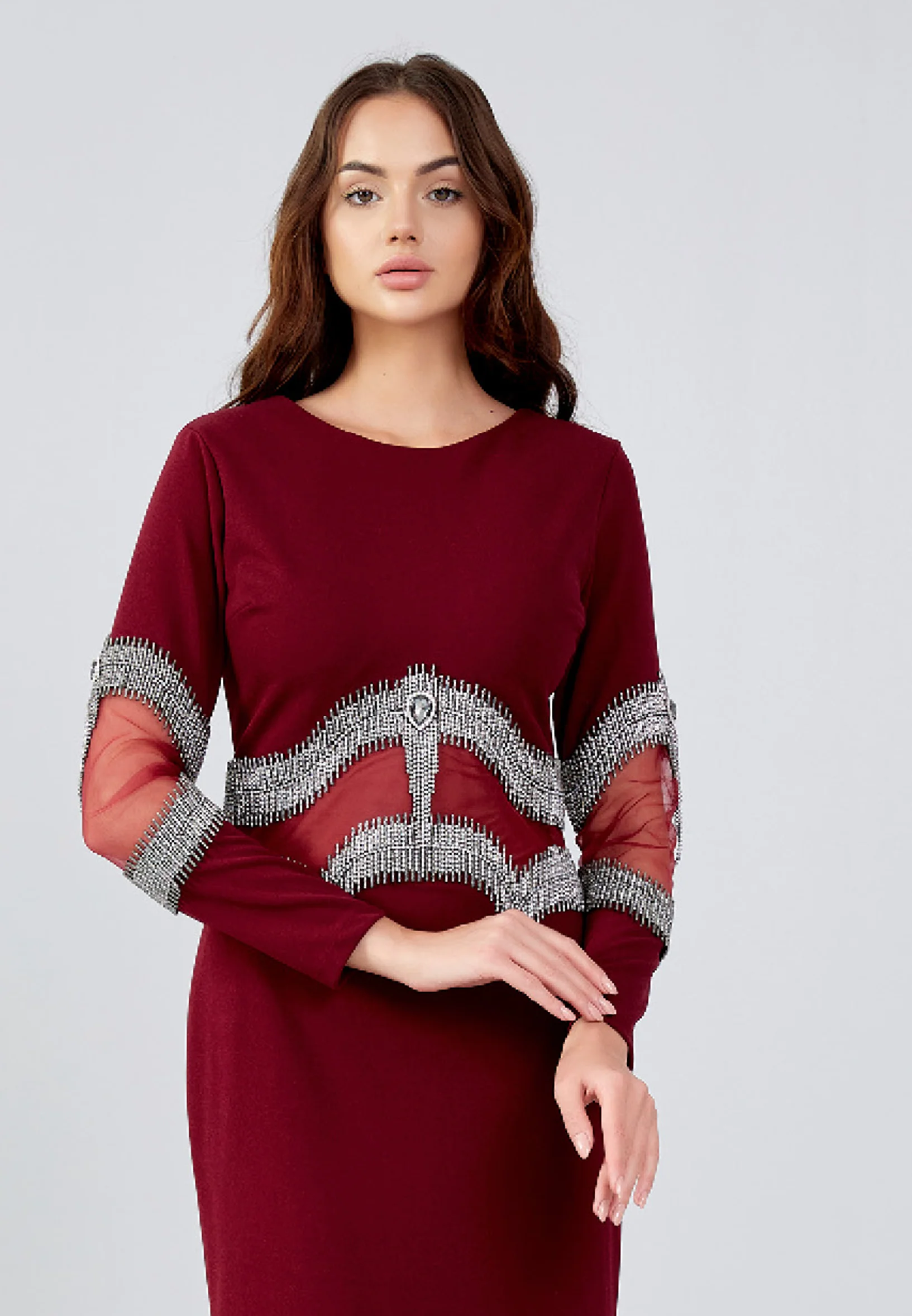 Long Sleeve Maxi Crepe Mermaid Regular Wedding Guest Dress mtn22113 - Image 8