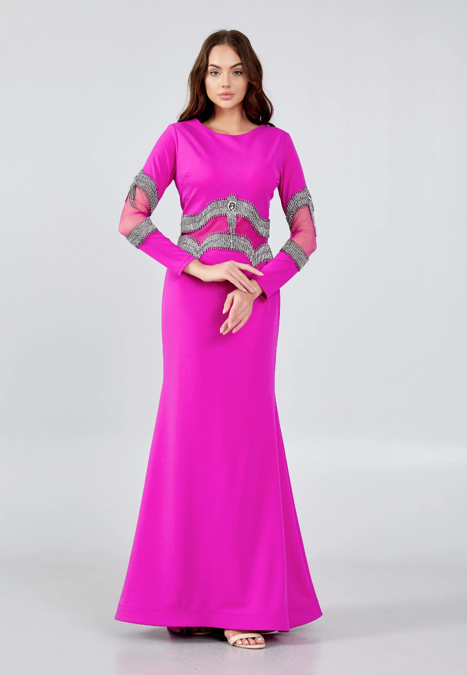 Long Sleeve Maxi Crepe Mermaid Regular Wedding Guest Dress mtn22113 - Image 9