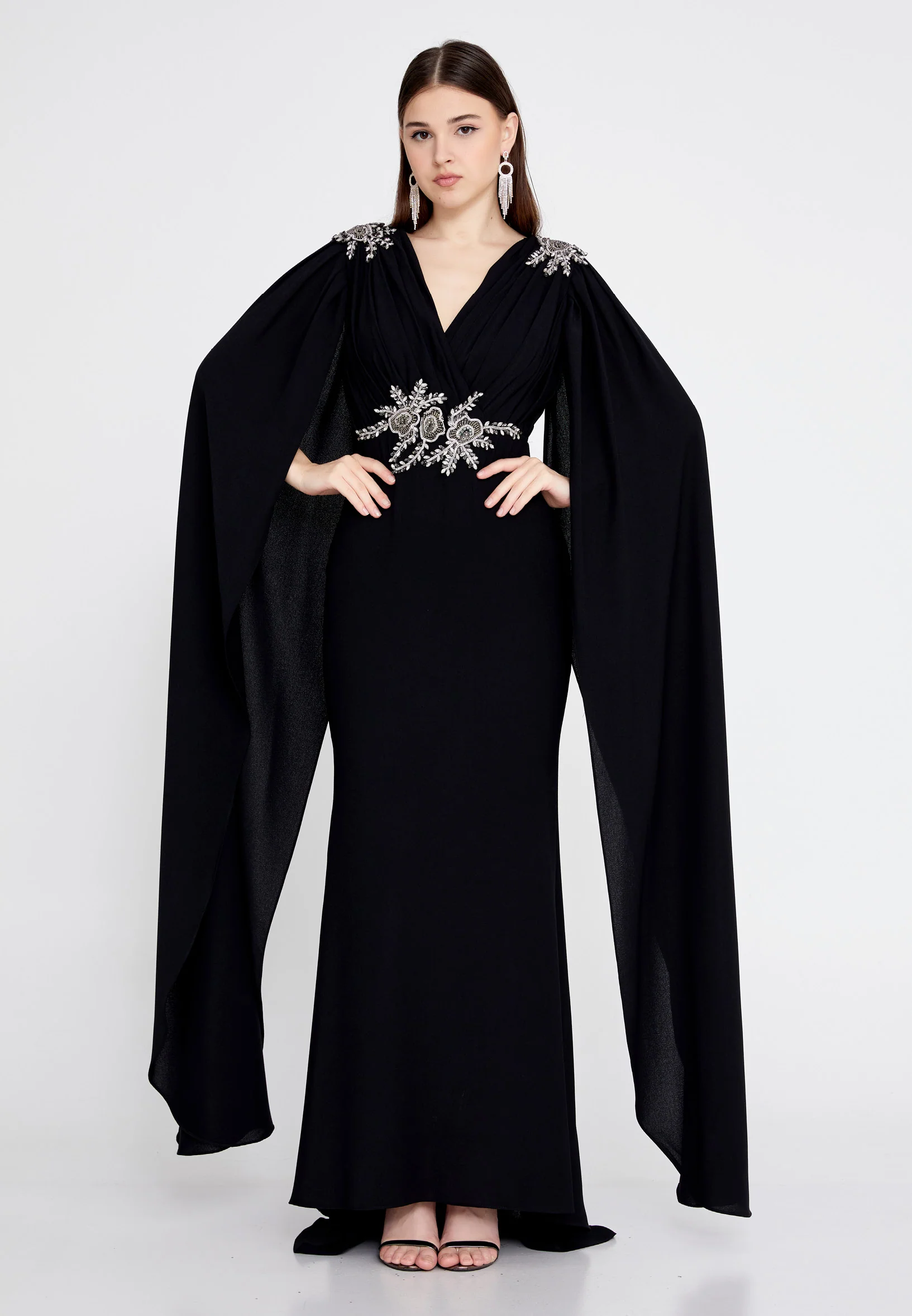 Long Sleeve Maxi Crepe Mermaid Regular Wedding Guest Dress mtn22114